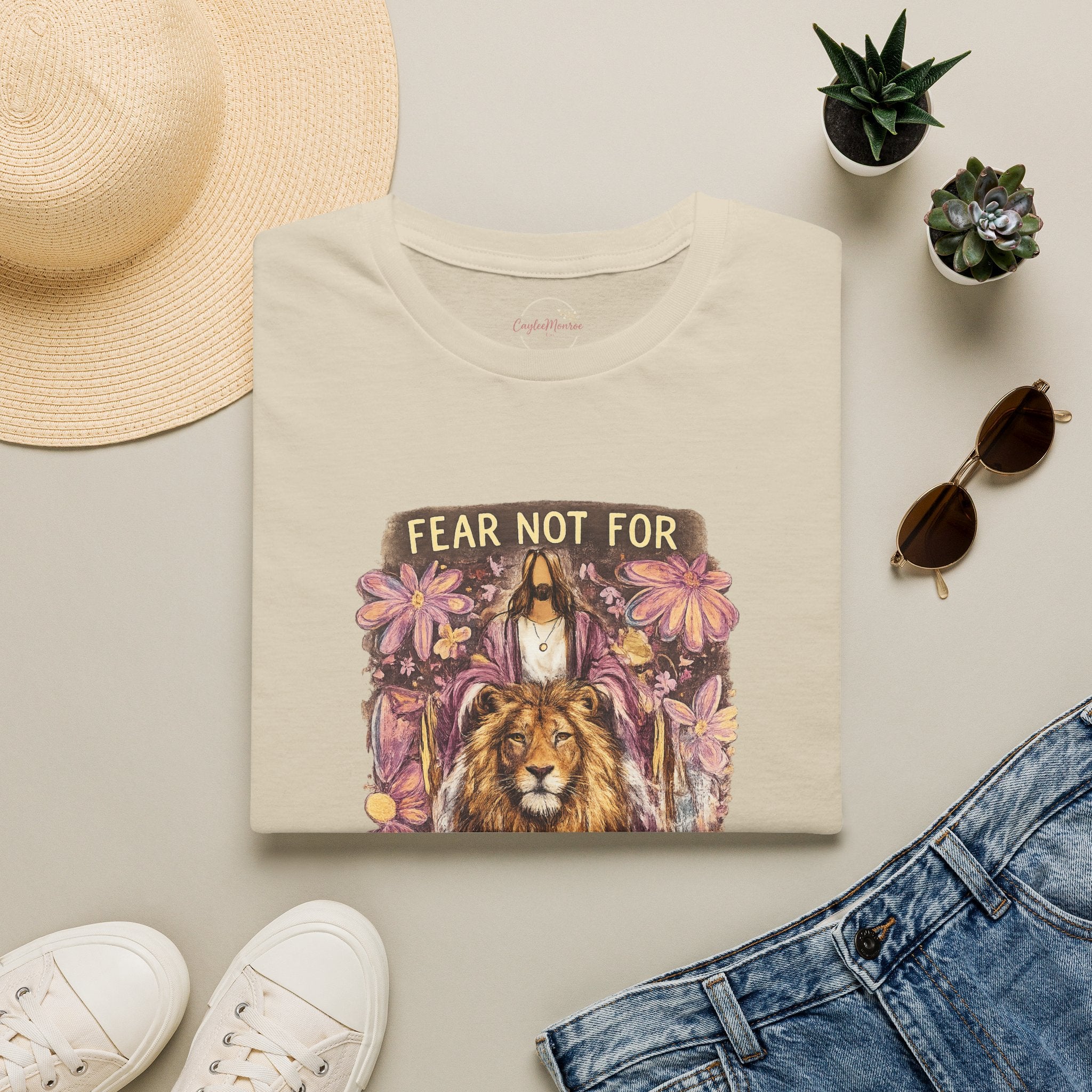 Fear Not For I Am With You Lion T-Shirt — Inspirational Floral Christian Tee
