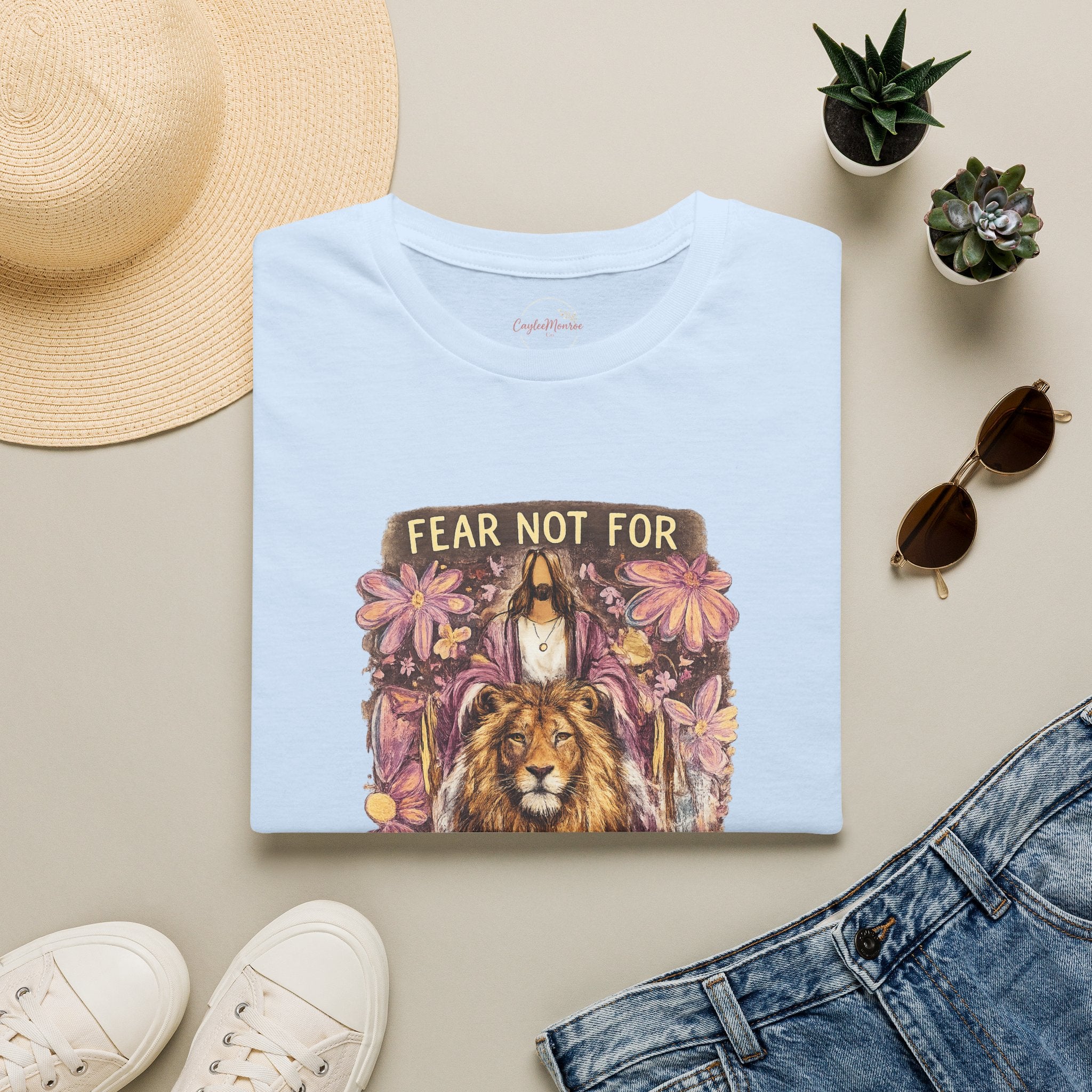 Fear Not For I Am With You Lion T-Shirt — Inspirational Floral Christian Tee