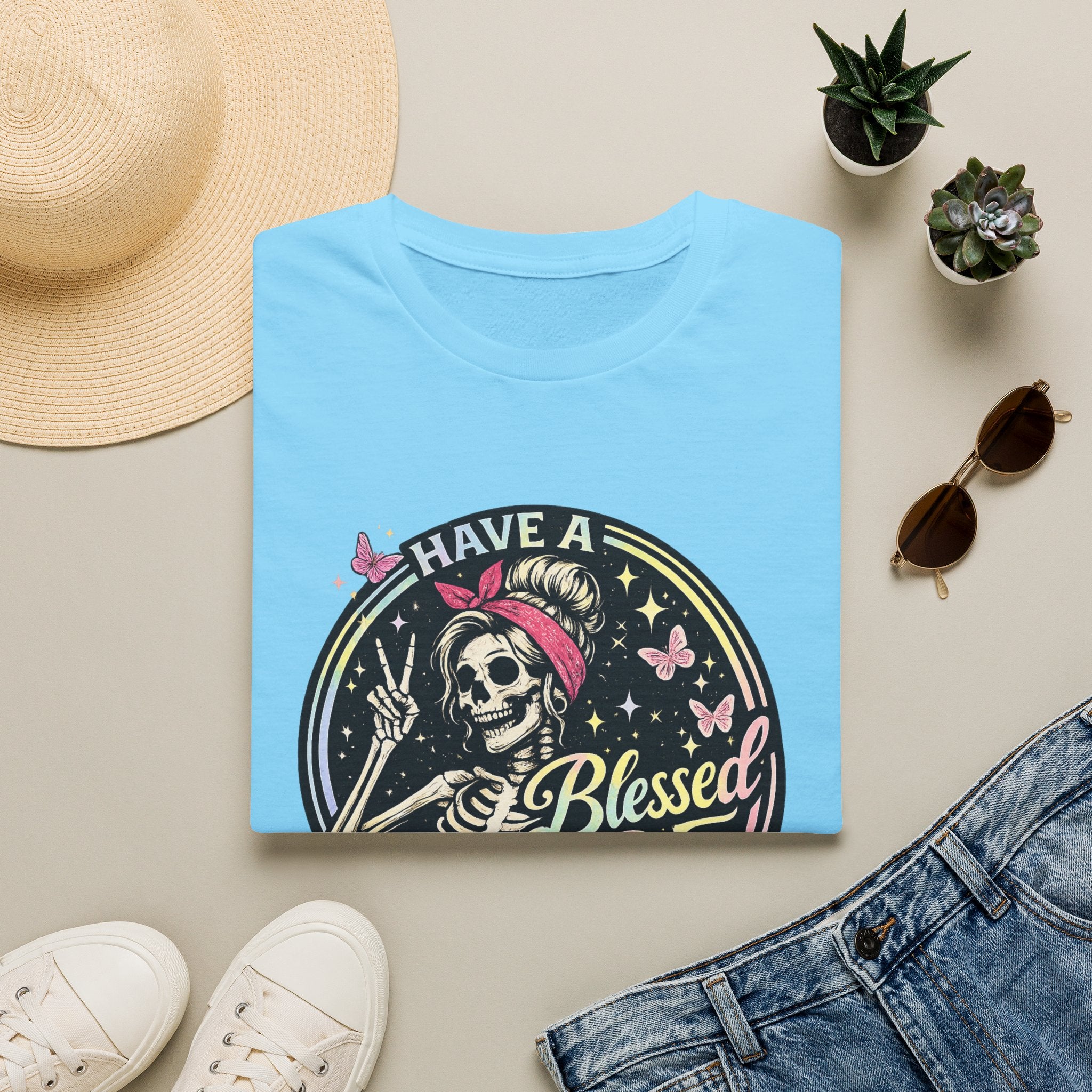 Have a Blessed Day Skull Tee — Retro Floral Skeleton Graphic T-Shirt