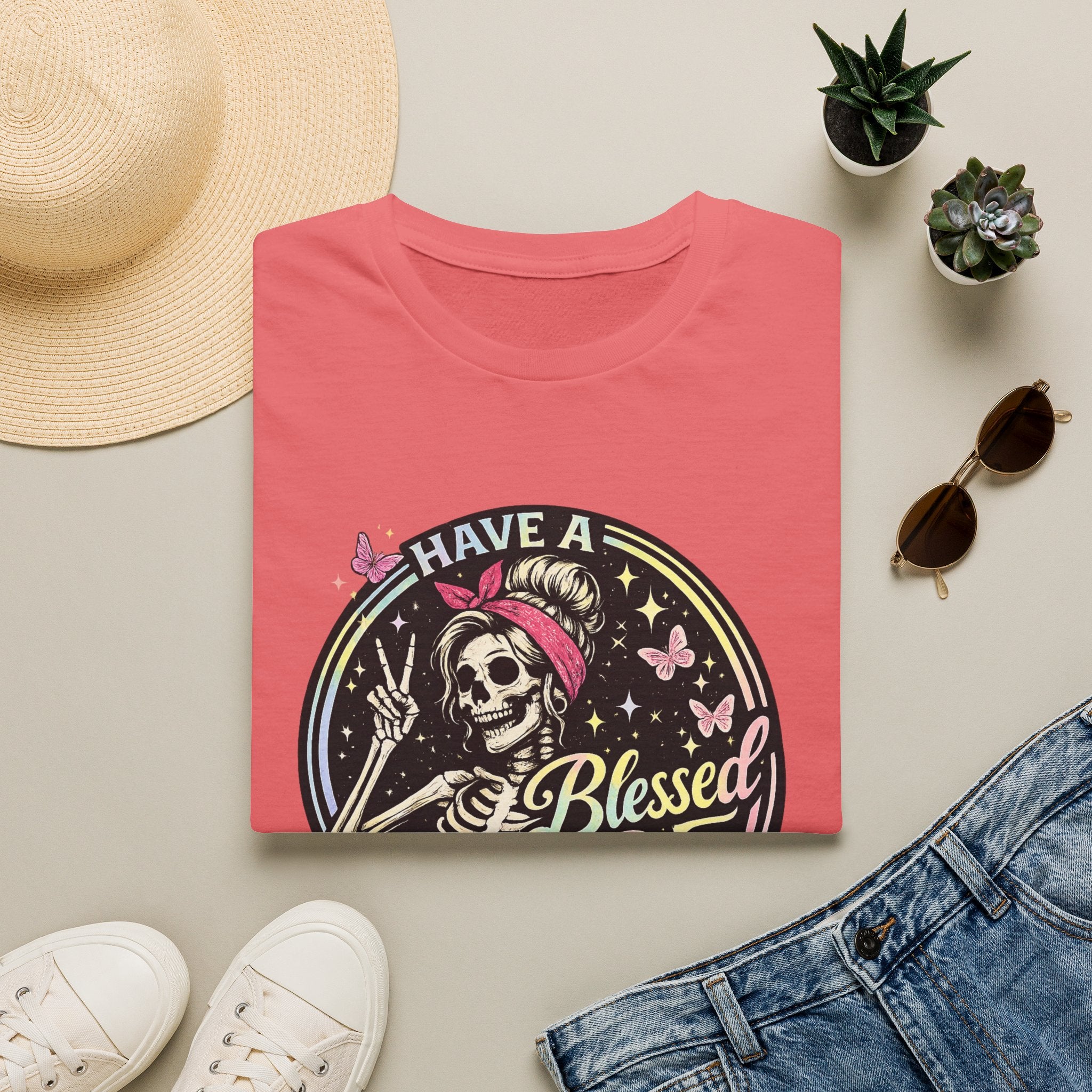 Have a Blessed Day Skull Tee — Retro Floral Skeleton Graphic T-Shirt