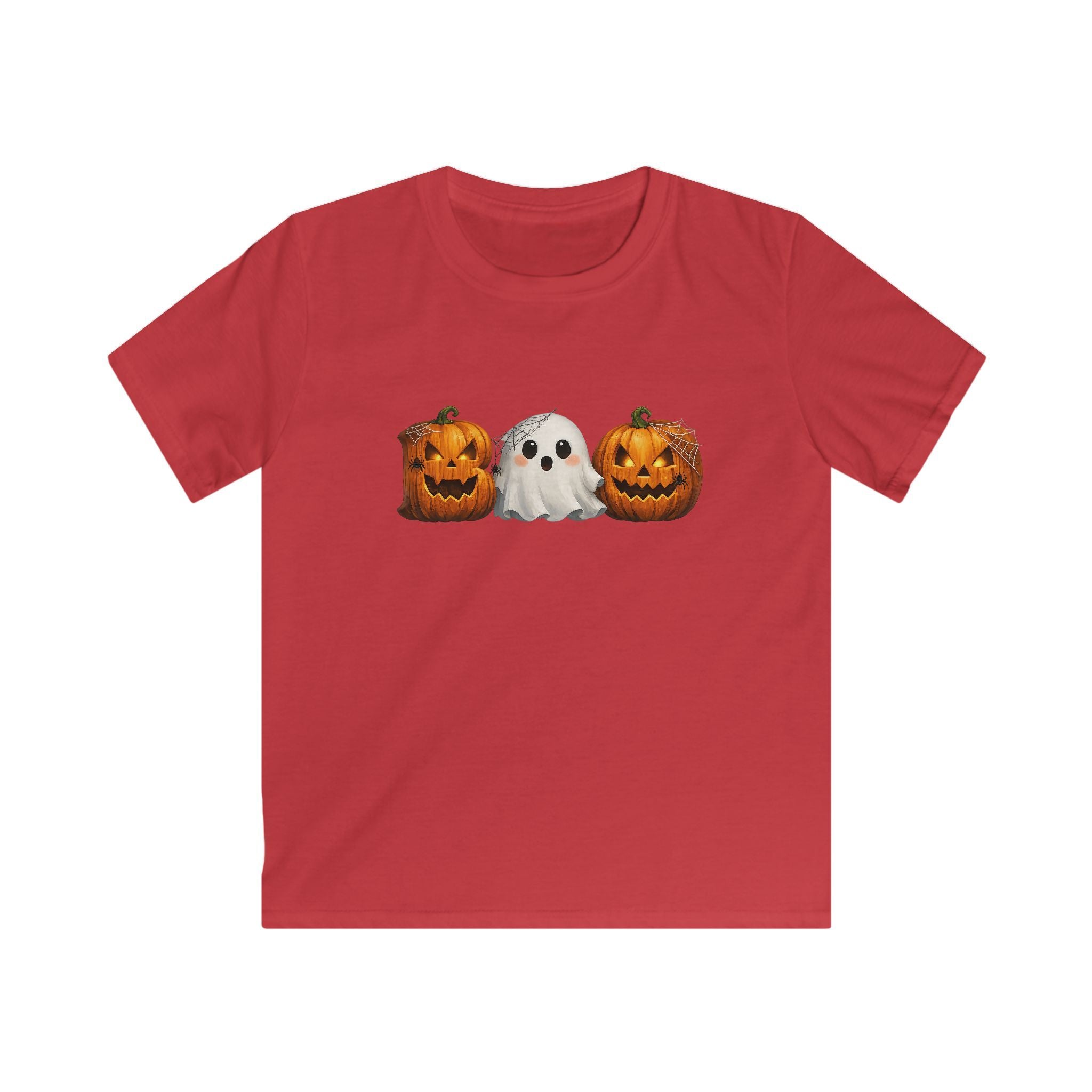 Kids Halloween Tee — Ghost Between Jack-O’-Lanterns
