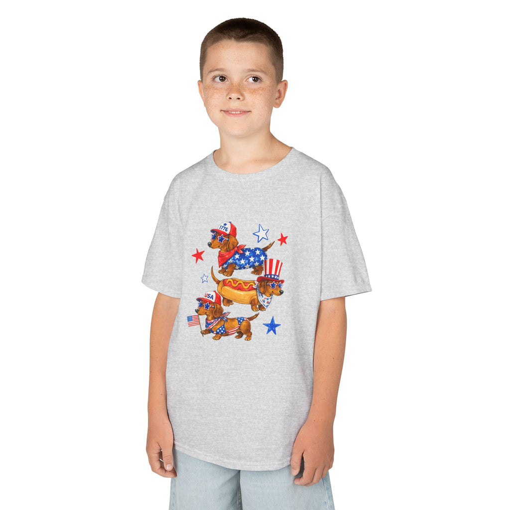 Kids Tee — Patriotic Dachshund Hot Dog Stack (Fourth of July Kids T-Shirt)