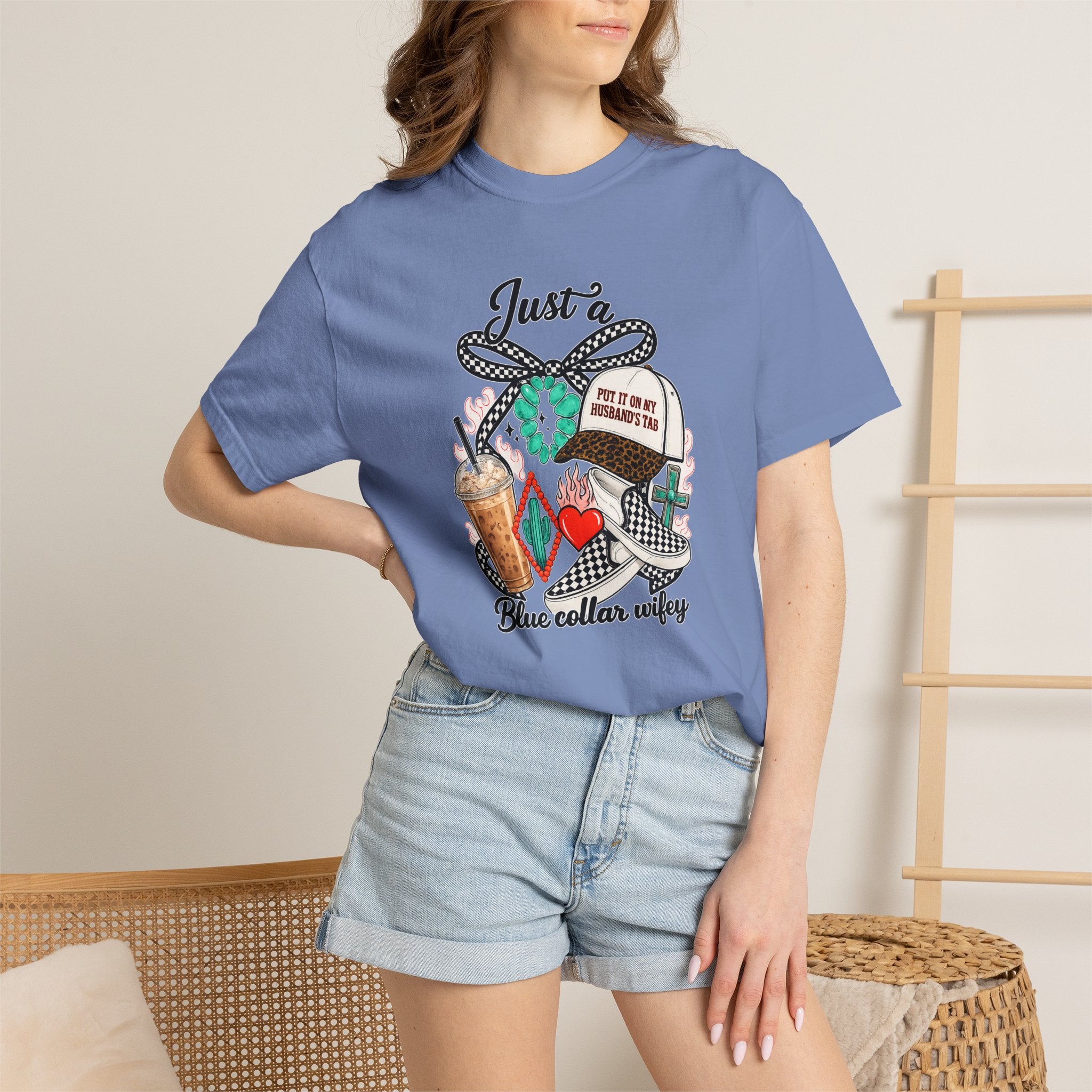 Blue Collar Wifey T-Shirt — "Just a Blue Collar Wifey" Graphic Tee
