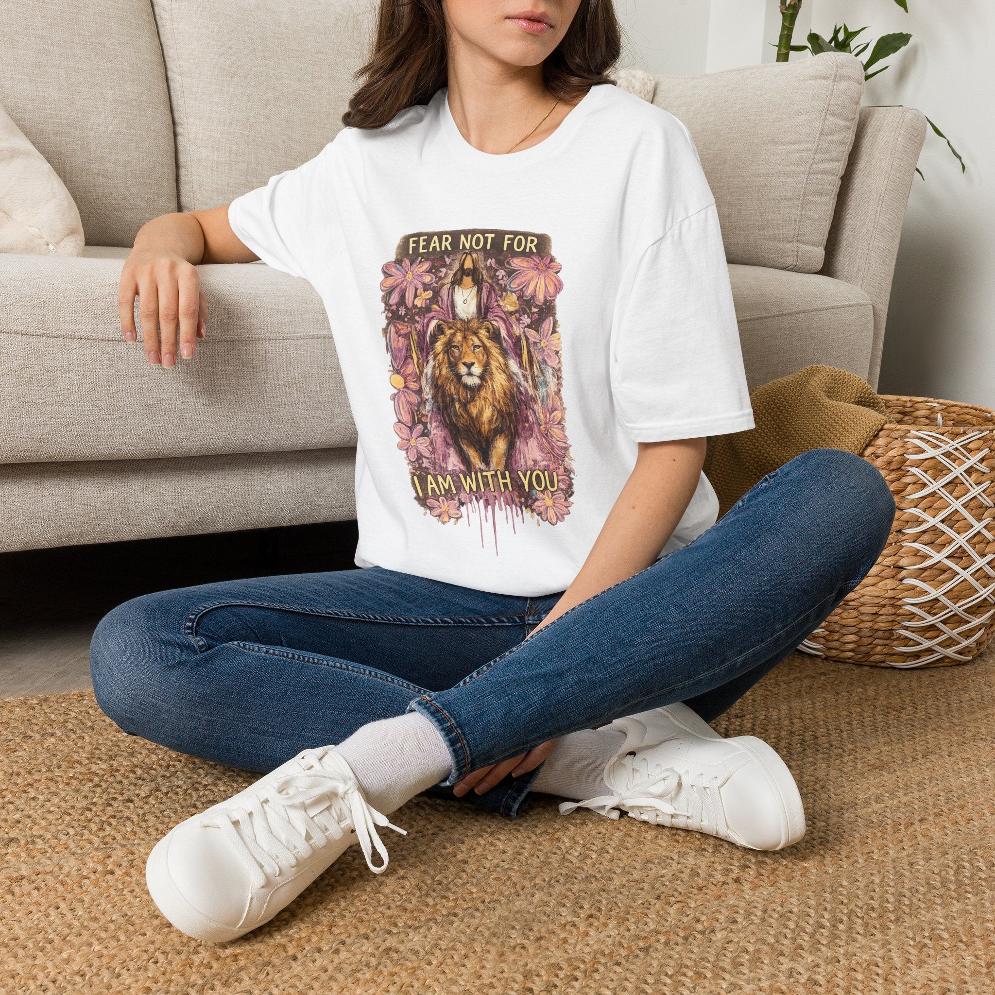 Fear Not For I Am With You Lion T-Shirt — Inspirational Floral Christian Tee