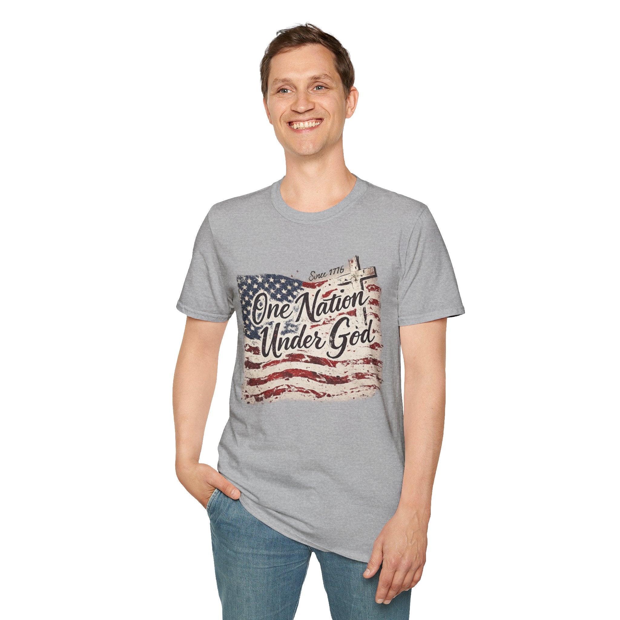 Patriotic "One Nation Under God" T-Shirt — Vintage American Flag Tee (Since 1776)