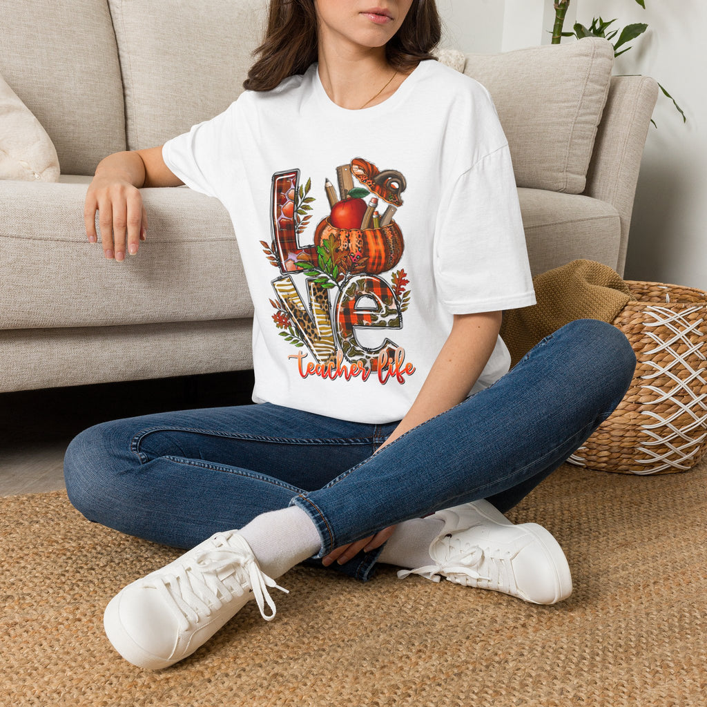 Fall Love T-Shirt — Autumn Pumpkin, Apples & Mushrooms Cozy Graphic Tee