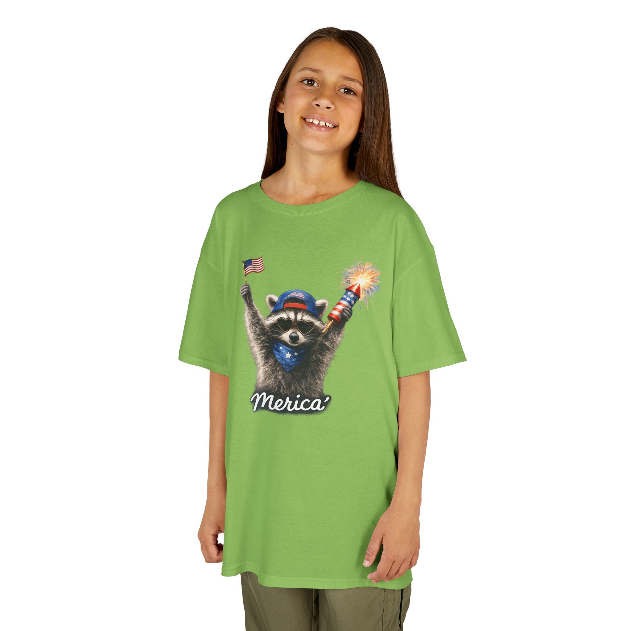 Kids Tee — Patriotic Raccoon 'Merica' Graphic (4th of July)