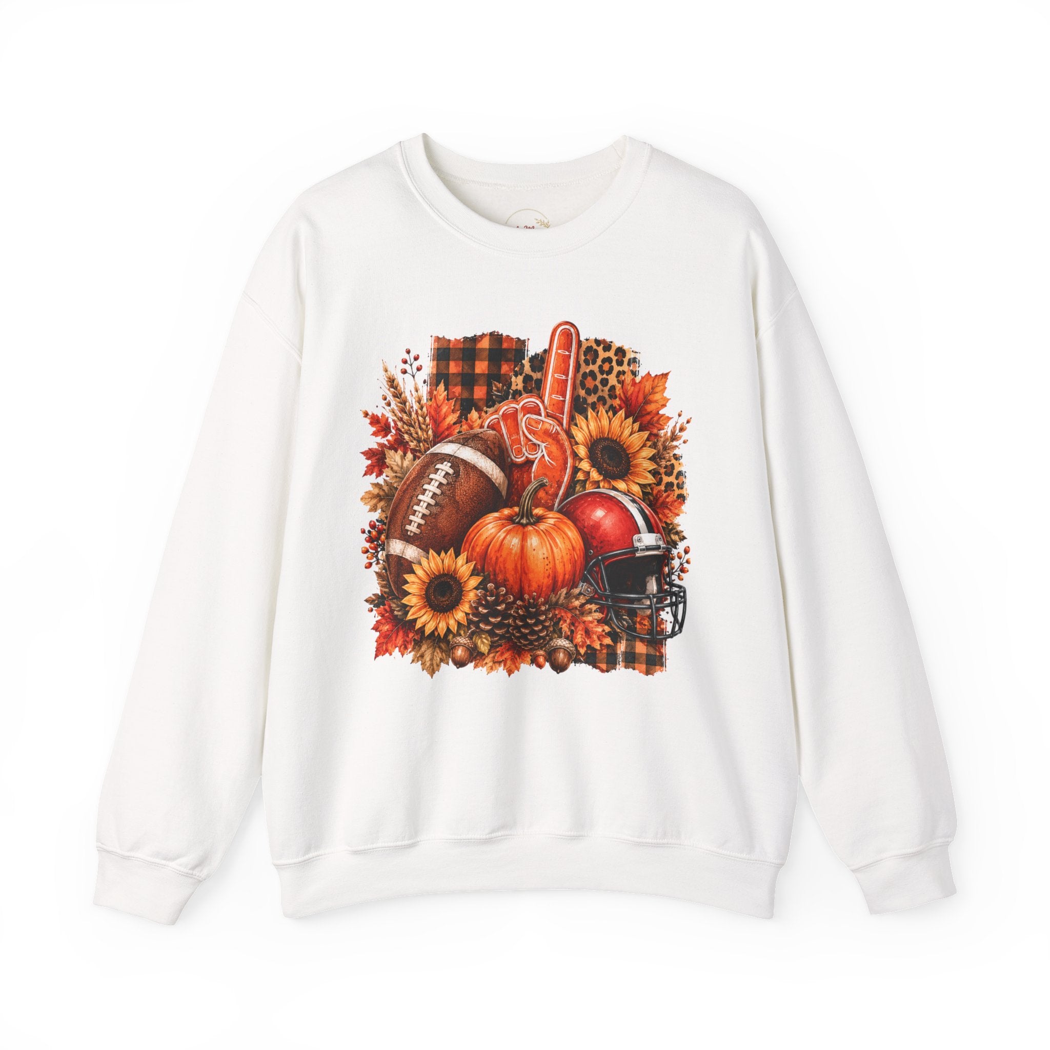 Fall Football Decor Sweatshirt – Pumpkin, Sunflower & Helmet Autumn Crewneck