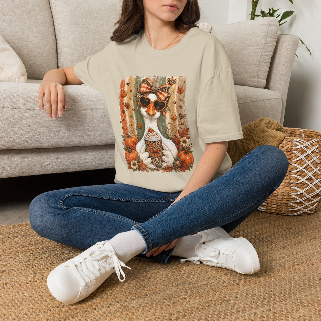 Autumn Goat Graphic T-Shirt — Cute Heart Sunglasses Fall Tee