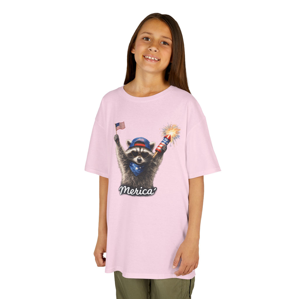 Kids Tee — Patriotic Raccoon 'Merica' Graphic (4th of July)