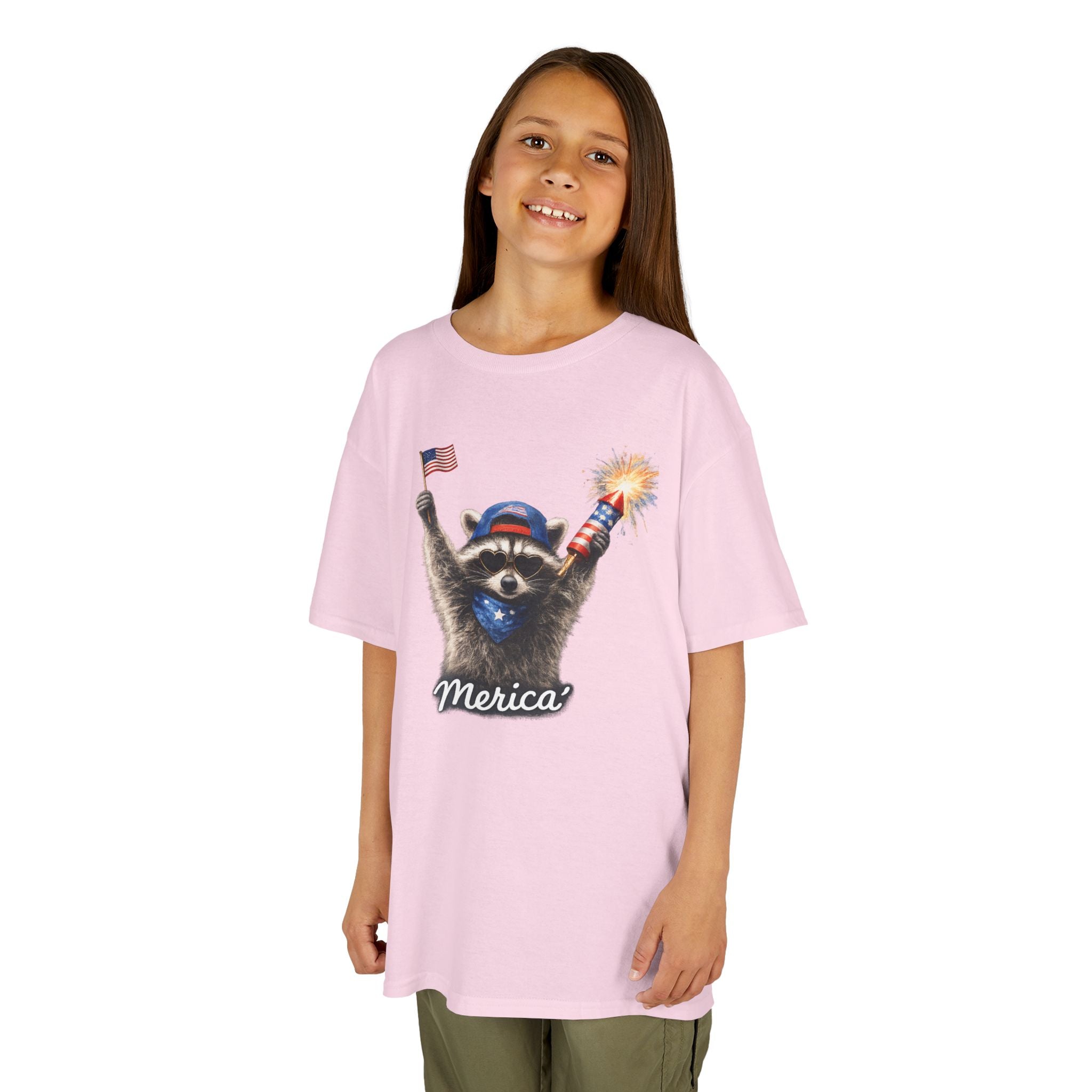 Kids Tee — Patriotic Raccoon 'Merica' Graphic (4th of July)