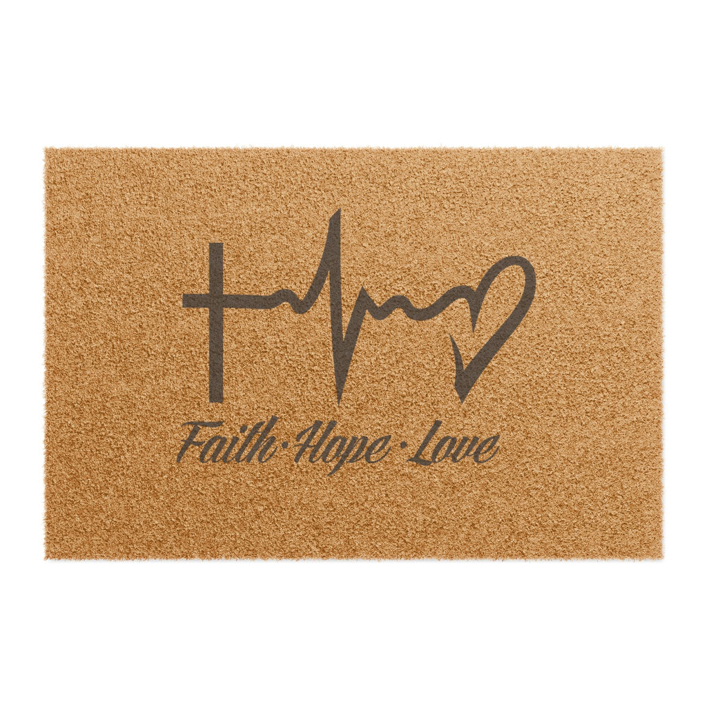 Faith Hope Love Doormat — Christian Cross & Heart Welcome Mat