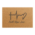 Faith Hope Love Doormat — Christian Cross & Heart Welcome Mat