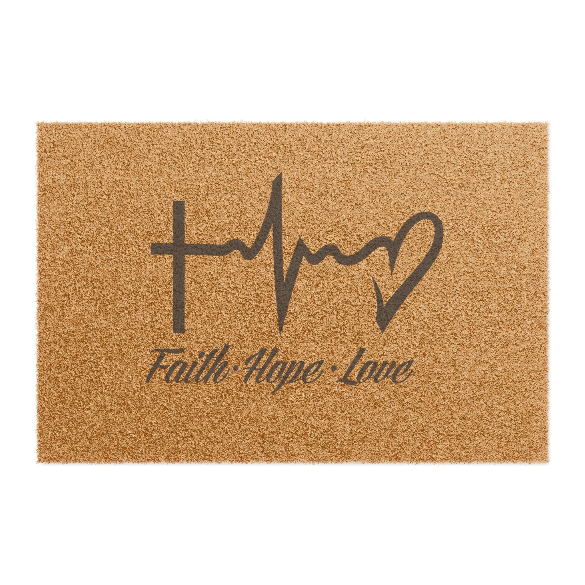 Faith Hope Love Doormat — Christian Cross & Heart Welcome Mat