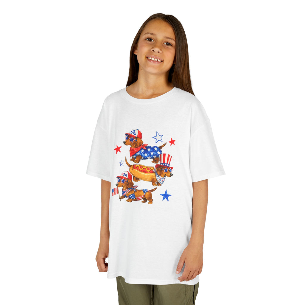 Kids Tee — Patriotic Dachshund Hot Dog Stack (Fourth of July Kids T-Shirt)