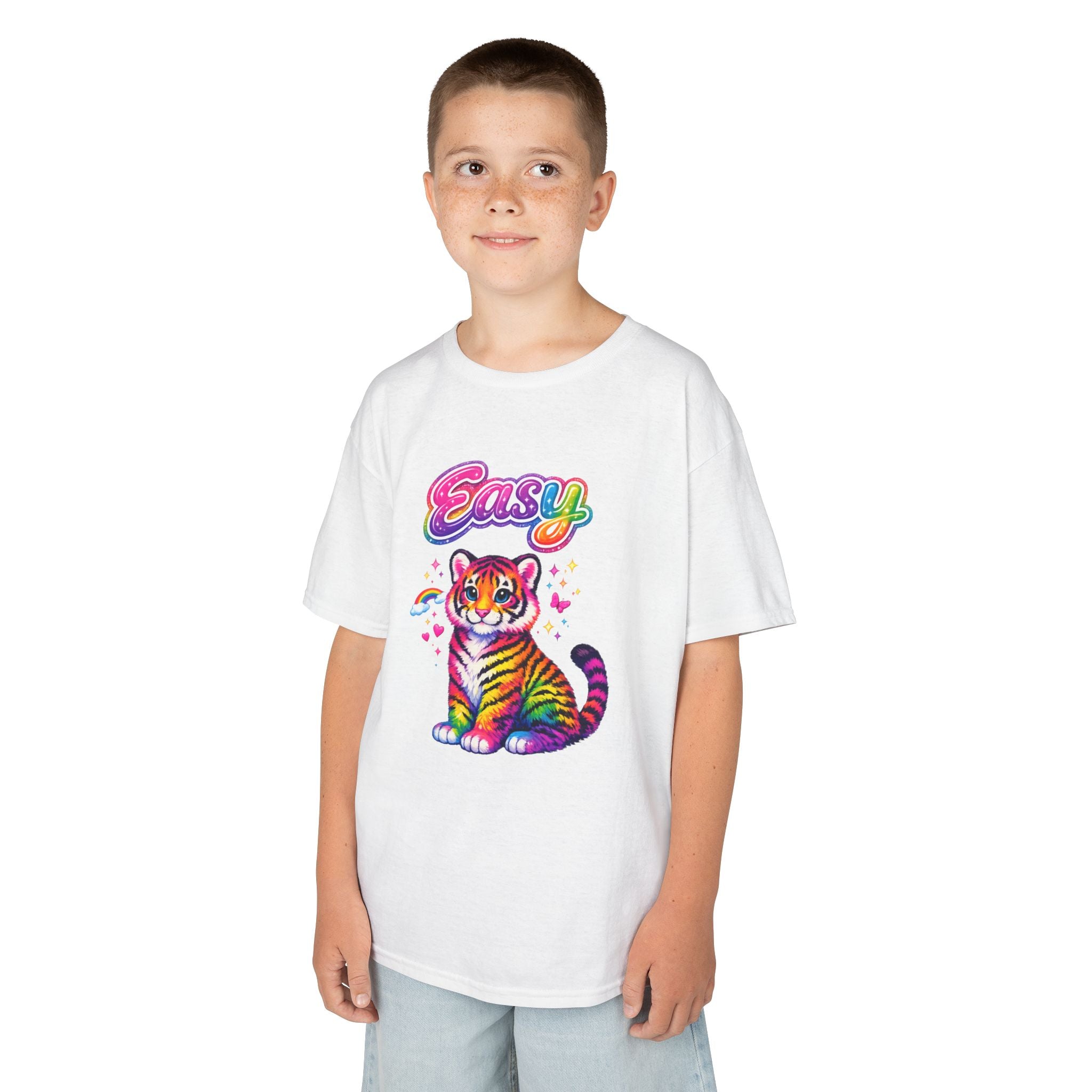 Kids Rainbow Tiger Tee — "Easy" Cute Colorful Youth T-Shirt