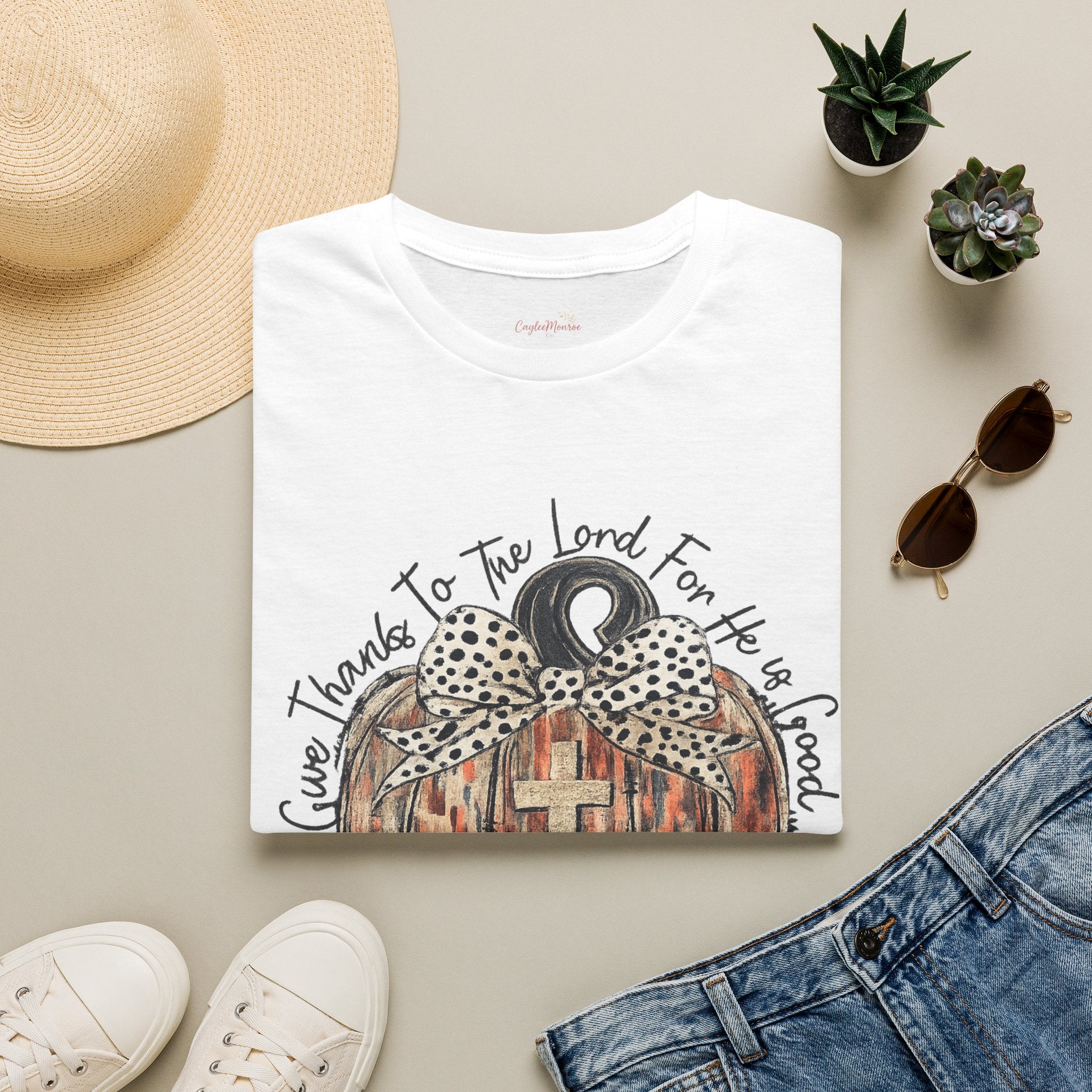 Christian Pumpkin T-Shirt — "Give Thanks to The Lord For He is Good" Fall Faith Tee