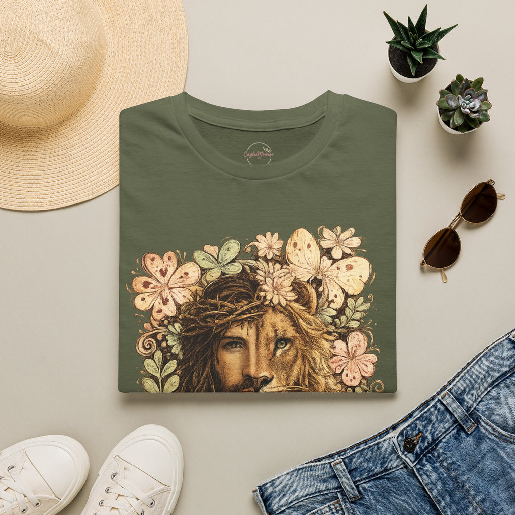 Lion with Floral Crown T-Shirt — Boho Botanical Lion Graphic Tee
