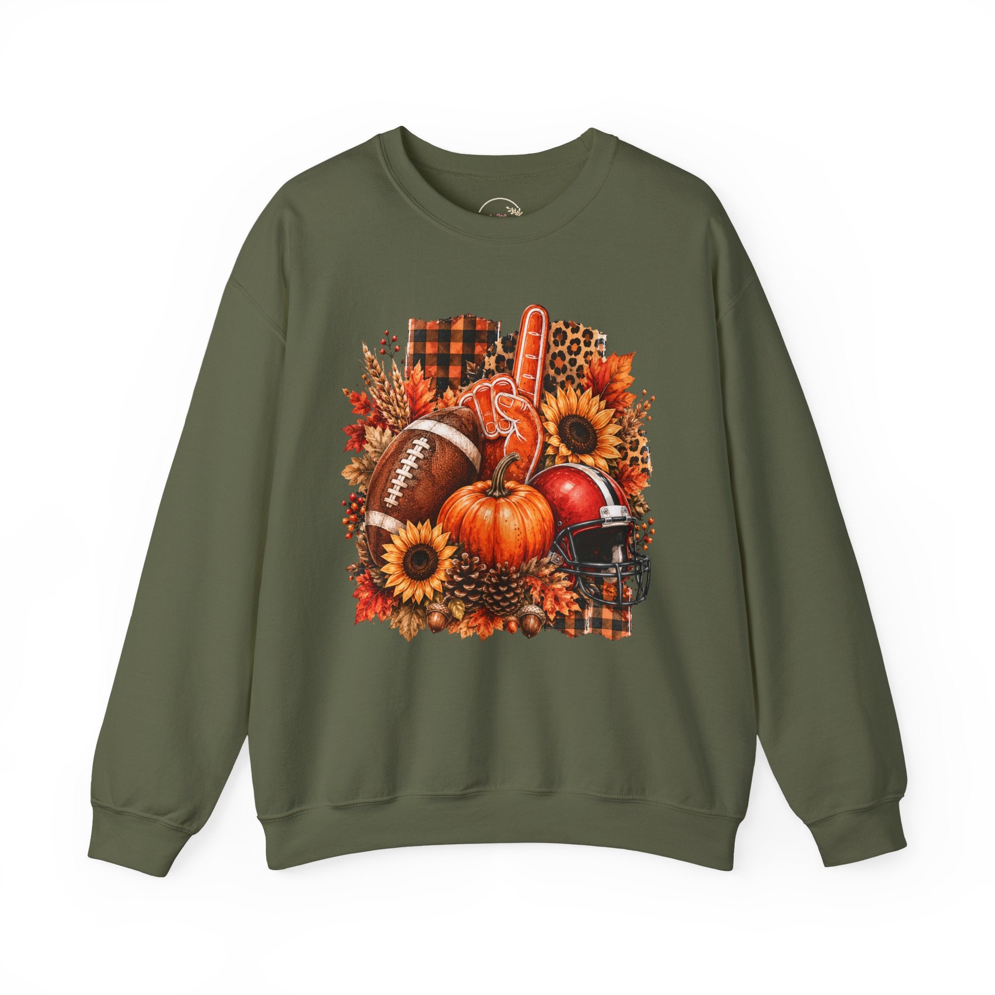 Fall Football Decor Sweatshirt – Pumpkin, Sunflower & Helmet Autumn Crewneck