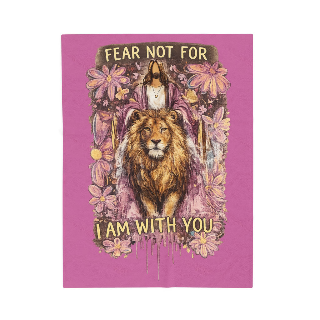 Inspirational 'Fear Not For I Am With You' Lion & Jesus Velveteen Plush Blanket