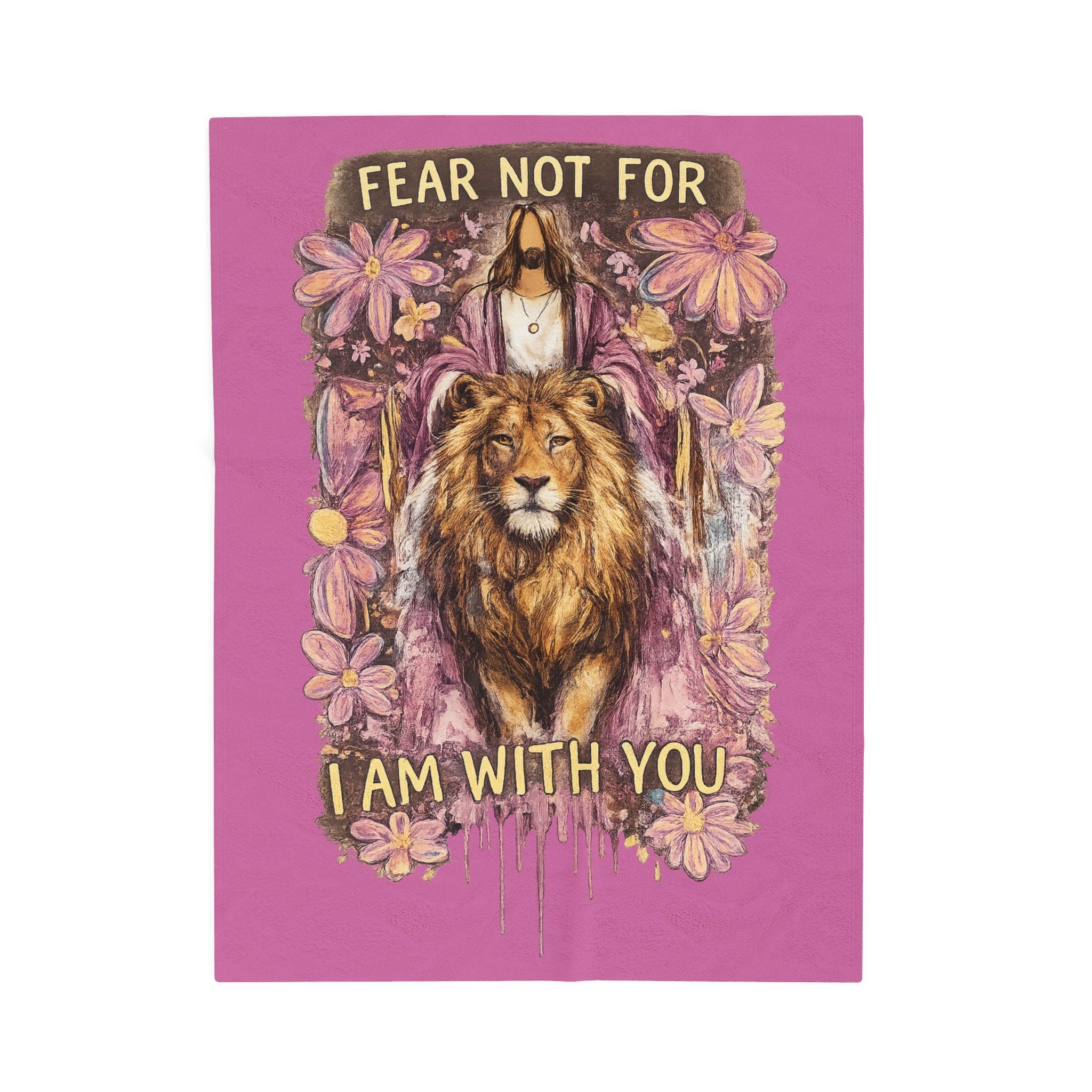 Inspirational 'Fear Not For I Am With You' Lion & Jesus Velveteen Plush Blanket
