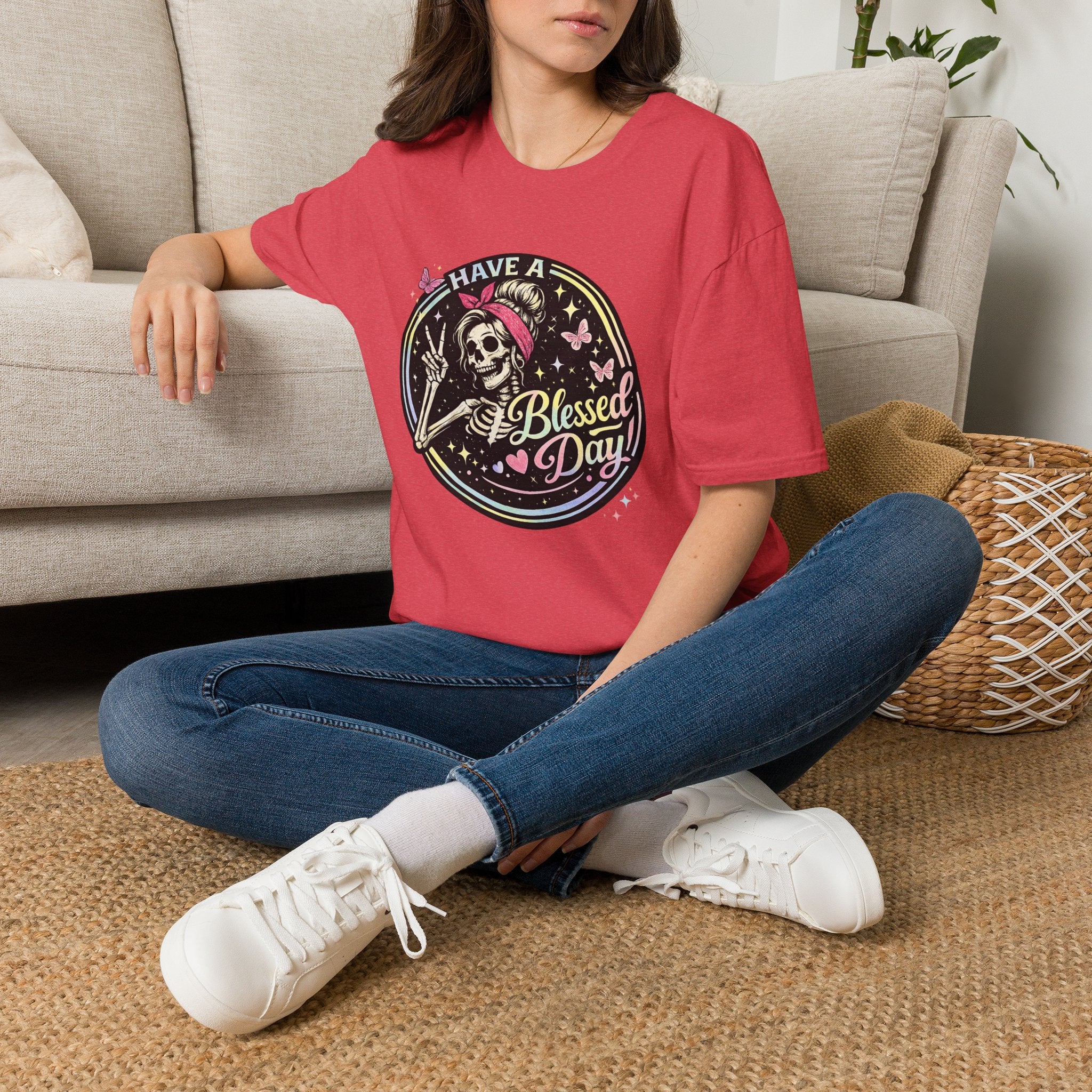 Have a Blessed Day Skull Tee — Retro Floral Skeleton Graphic T-Shirt