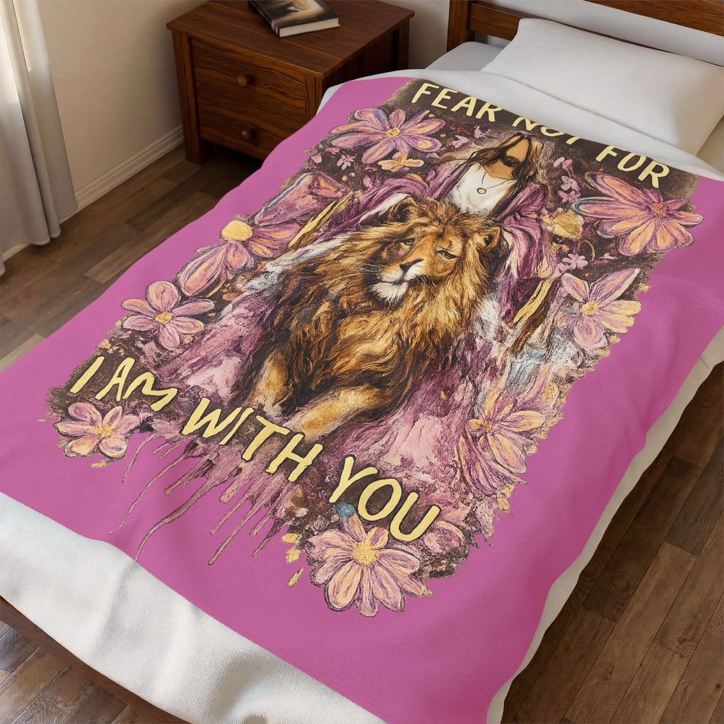 Inspirational 'Fear Not For I Am With You' Lion & Jesus Velveteen Plush Blanket