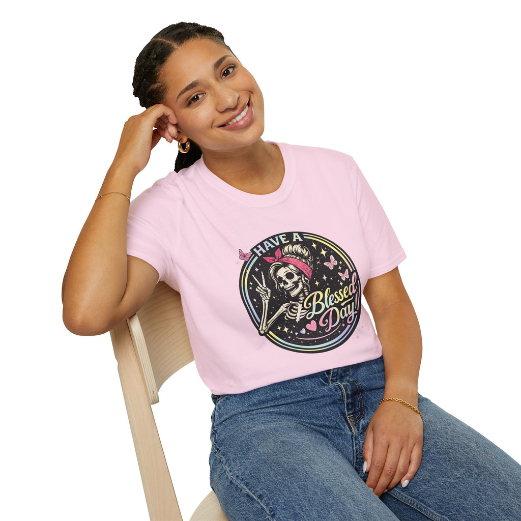 Have a Blessed Day Skull Tee — Retro Floral Skeleton Graphic T-Shirt