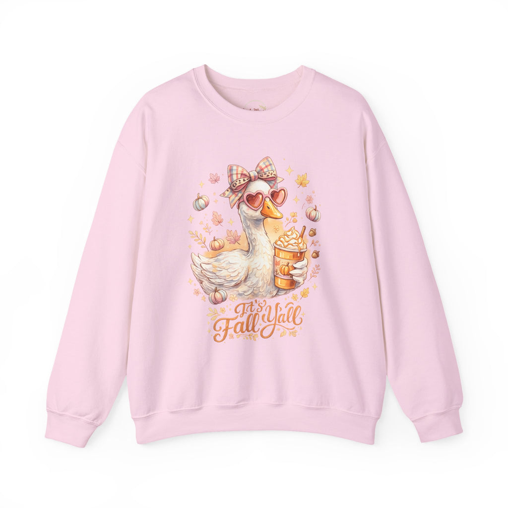 Fall Y'all Duck Crewneck Sweatshirt — Cute Autumn Goose with Pumpkin Spice Cup