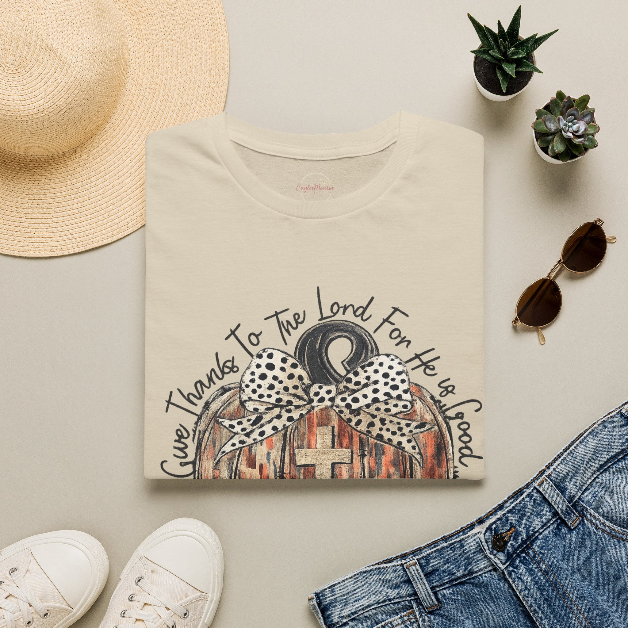 Christian Pumpkin T-Shirt — "Give Thanks to The Lord For He is Good" Fall Faith Tee