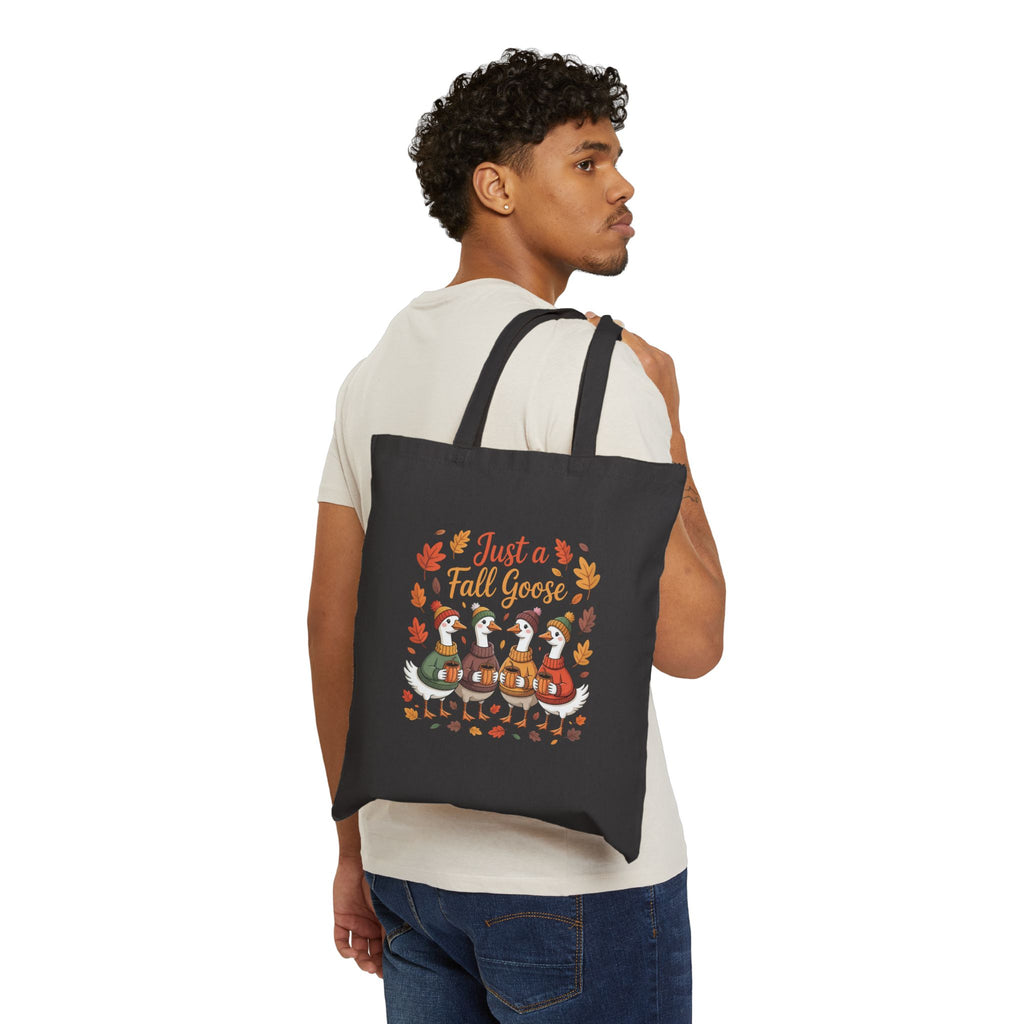 Fall Goose Cotton Tote Bag — "Just a Fall Goose" Autumn Leaves Reusable Shopper
