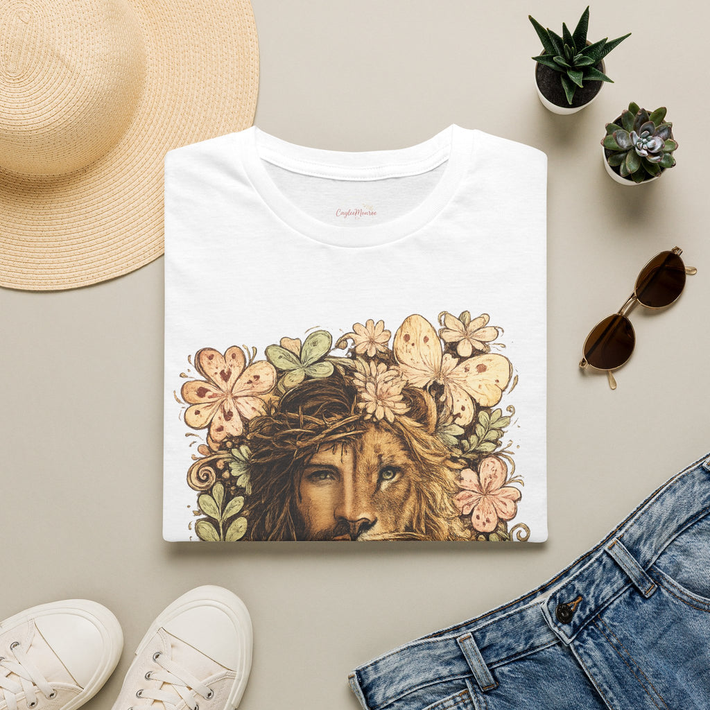 Lion with Floral Crown T-Shirt — Boho Botanical Lion Graphic Tee