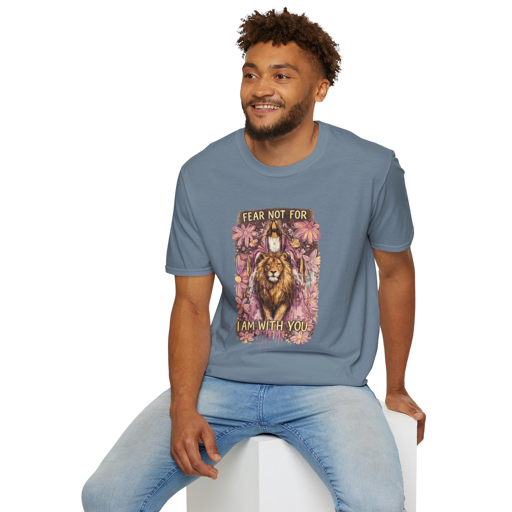 Fear Not For I Am With You Lion T-Shirt — Inspirational Floral Christian Tee