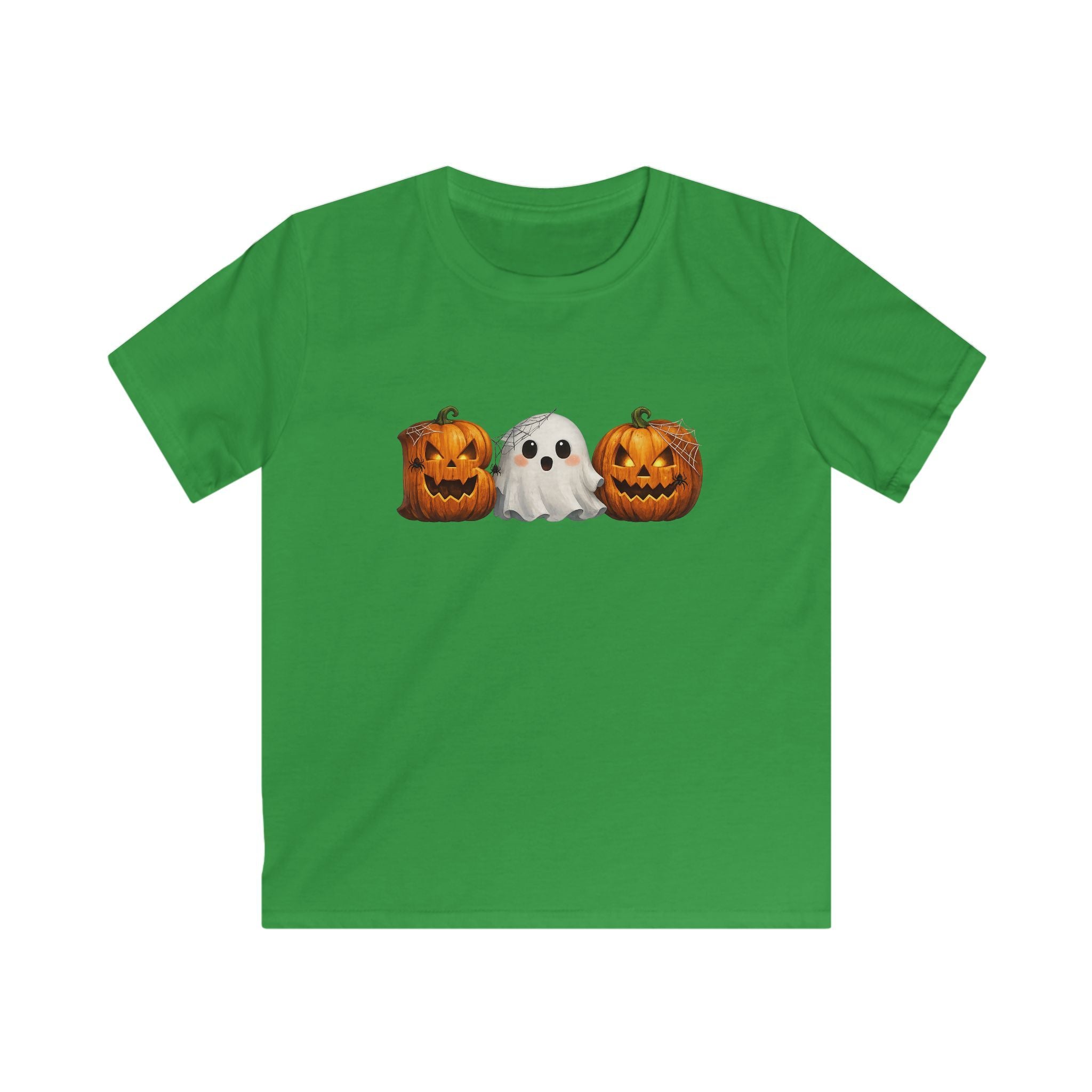 Kids Halloween Tee — Ghost Between Jack-O’-Lanterns