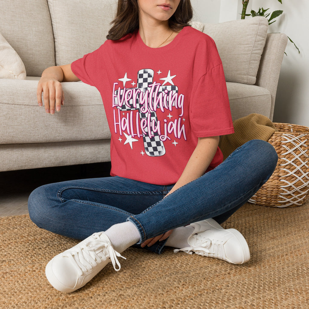 Everything Hallelujah T-Shirt — Retro Checker Heart Graphic Tee