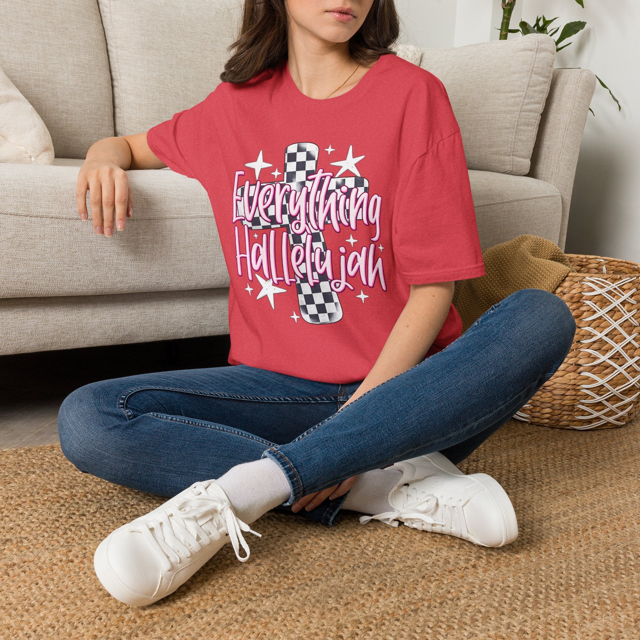 Everything Hallelujah T-Shirt — Retro Checker Heart Graphic Tee