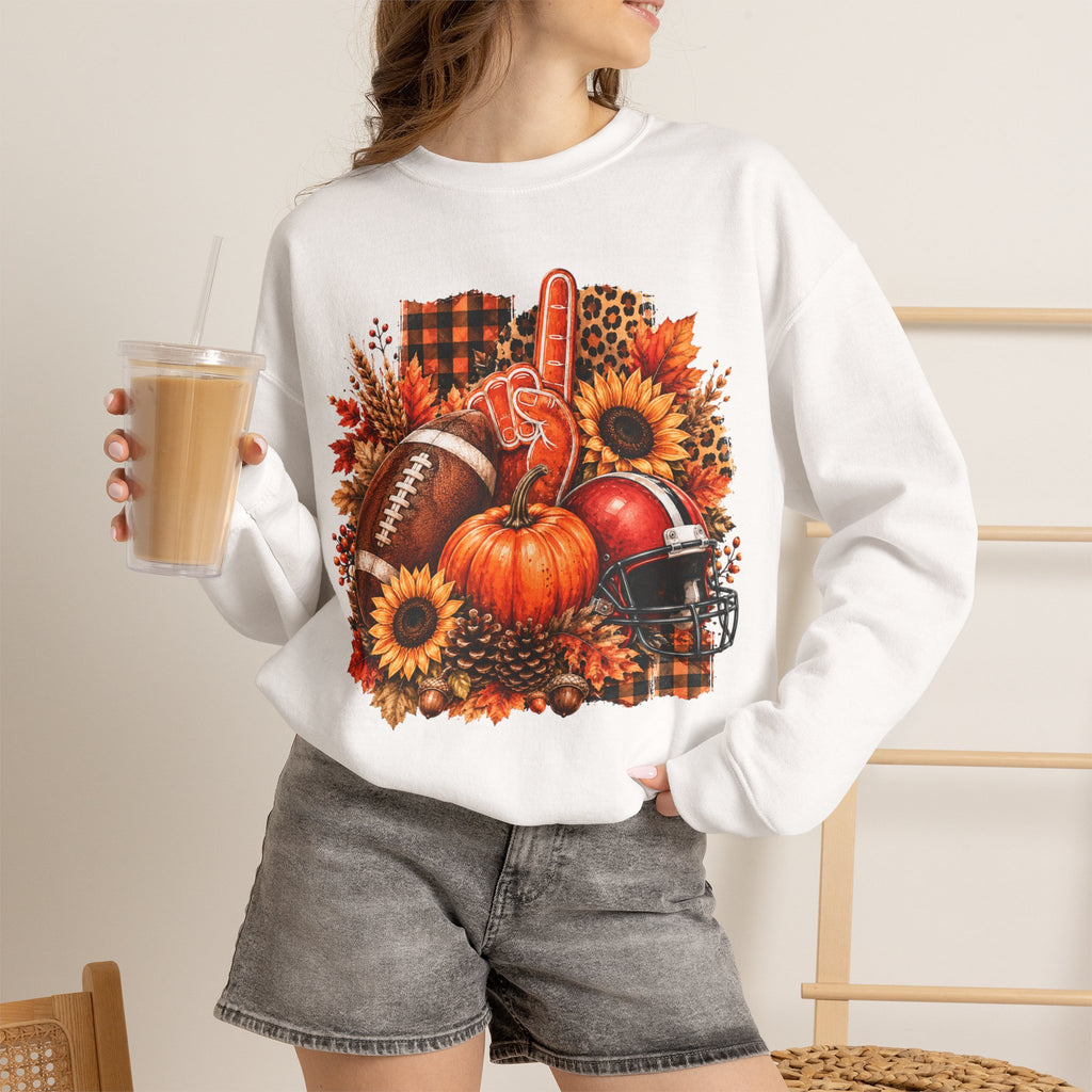 Fall Football Decor Sweatshirt – Pumpkin, Sunflower & Helmet Autumn Crewneck