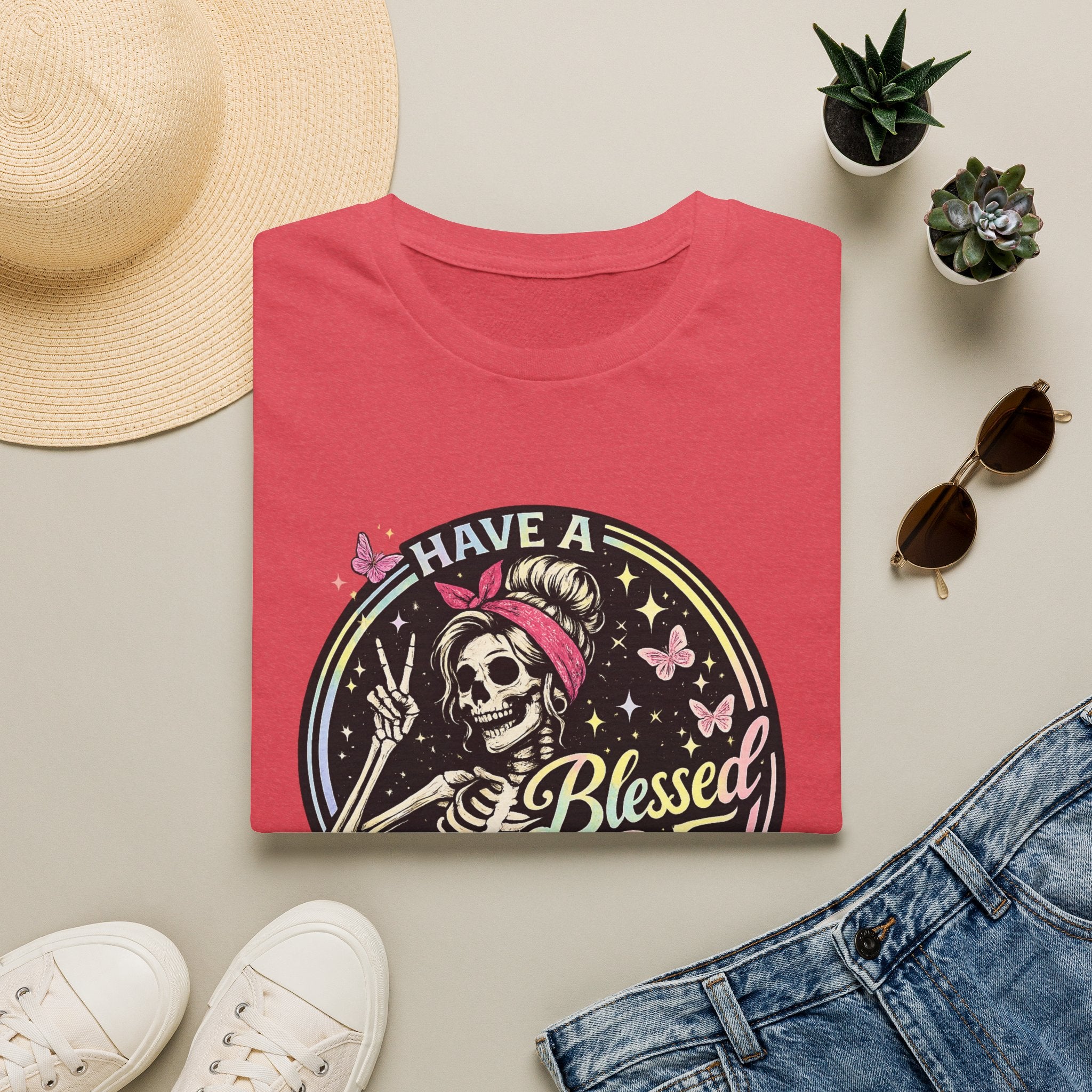 Have a Blessed Day Skull Tee — Retro Floral Skeleton Graphic T-Shirt