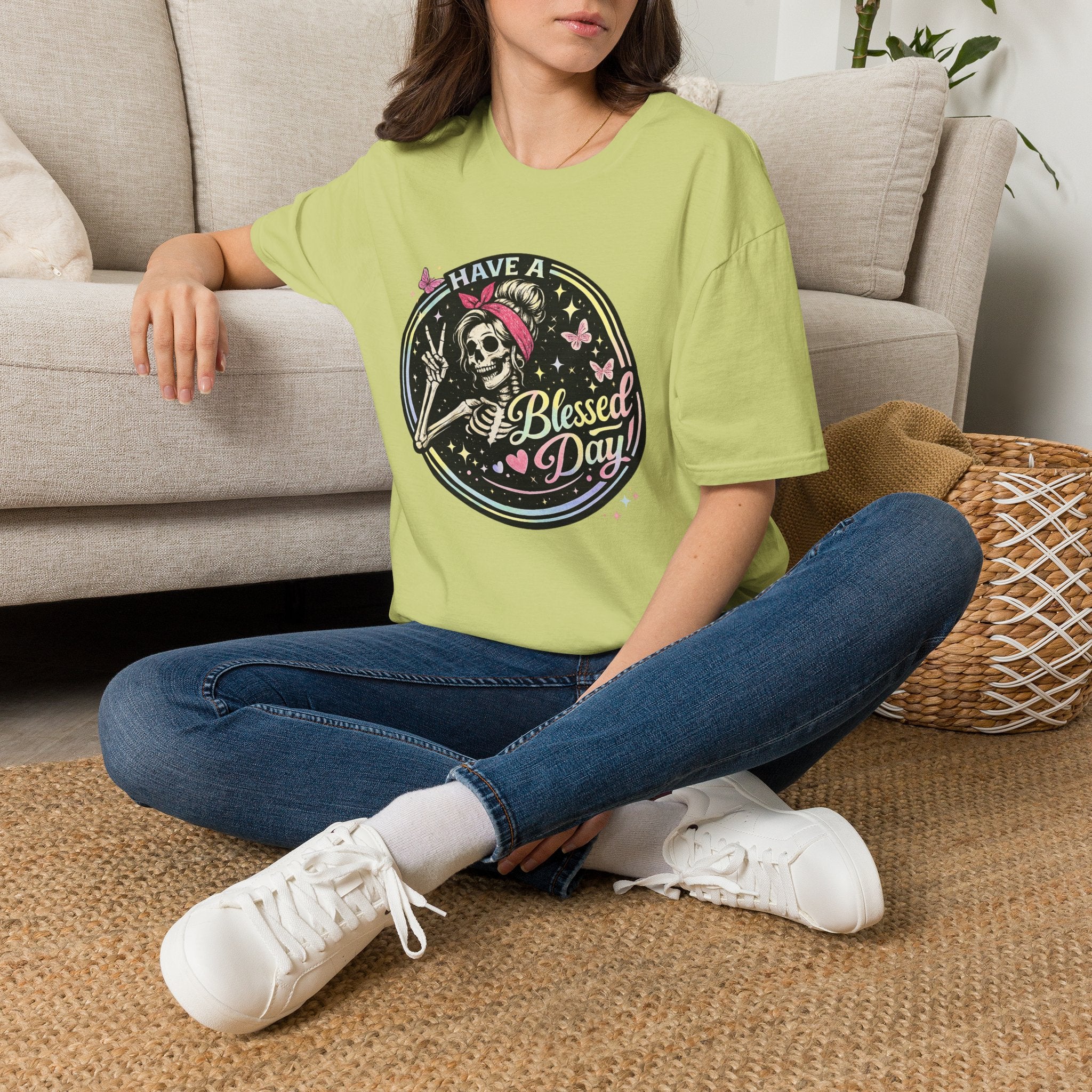 Have a Blessed Day Skull Tee — Retro Floral Skeleton Graphic T-Shirt