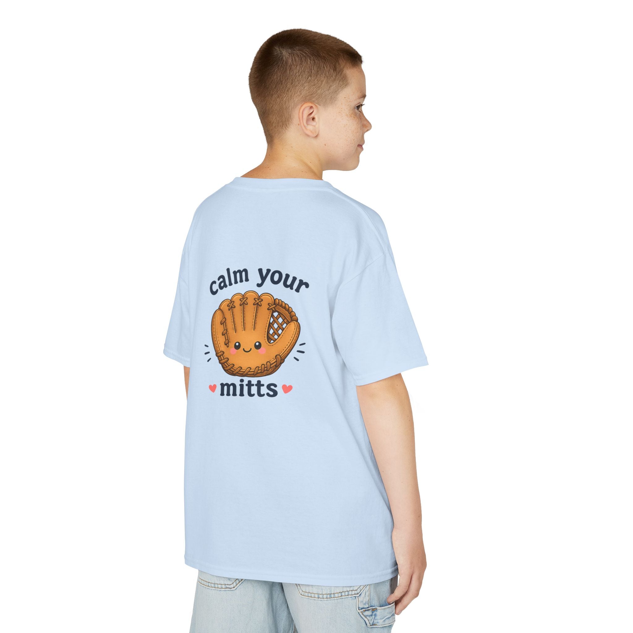 Kids T-Shirt — “Calm Your Mitts” Cute Baseball Glove Tee