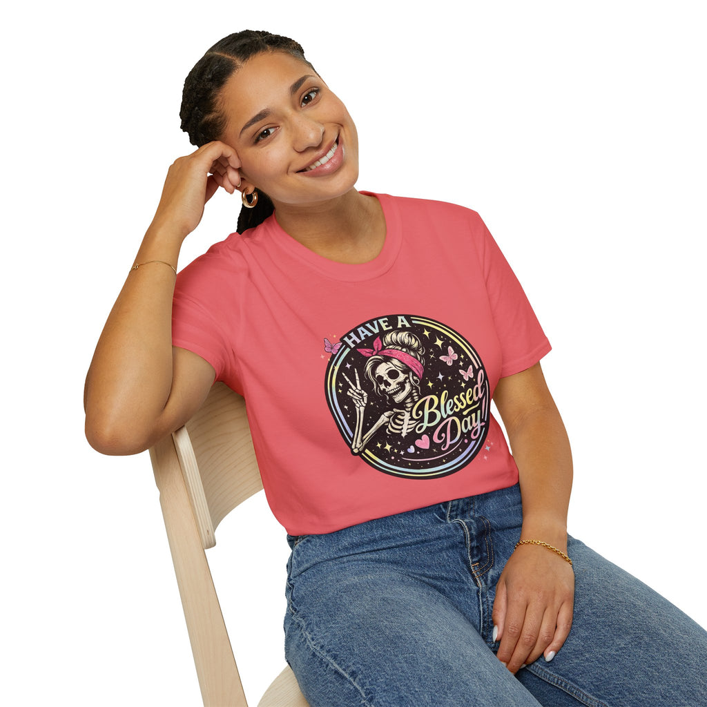 Have a Blessed Day Skull Tee — Retro Floral Skeleton Graphic T-Shirt