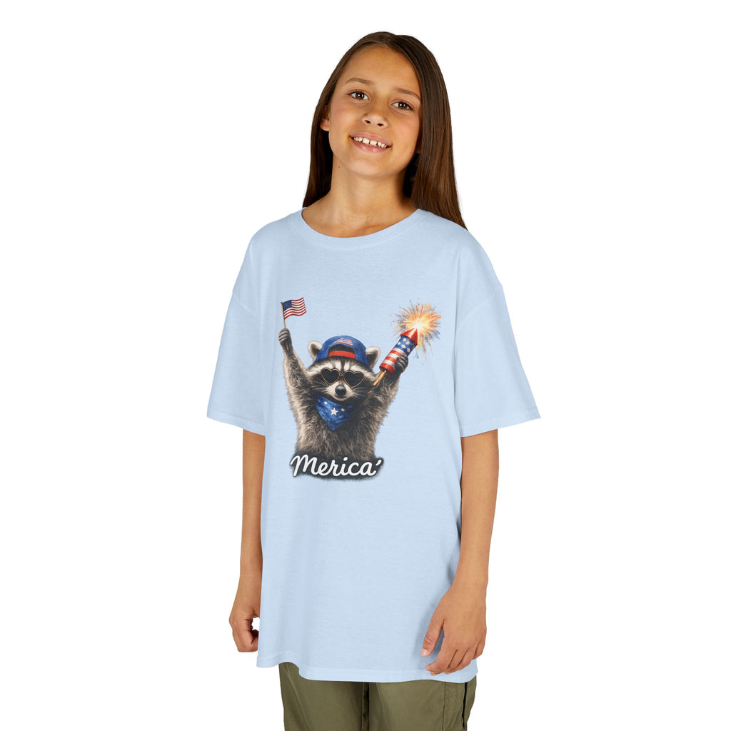 Kids Tee — Patriotic Raccoon 'Merica' Graphic (4th of July)