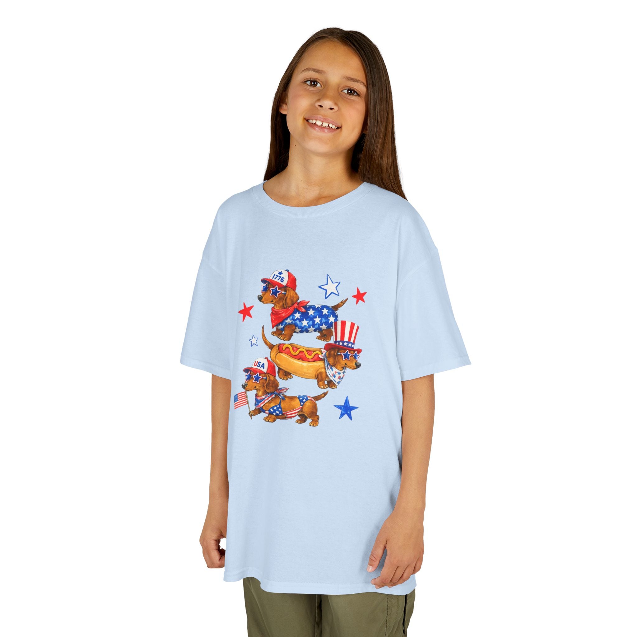 Kids Tee — Patriotic Dachshund Hot Dog Stack (Fourth of July Kids T-Shirt)