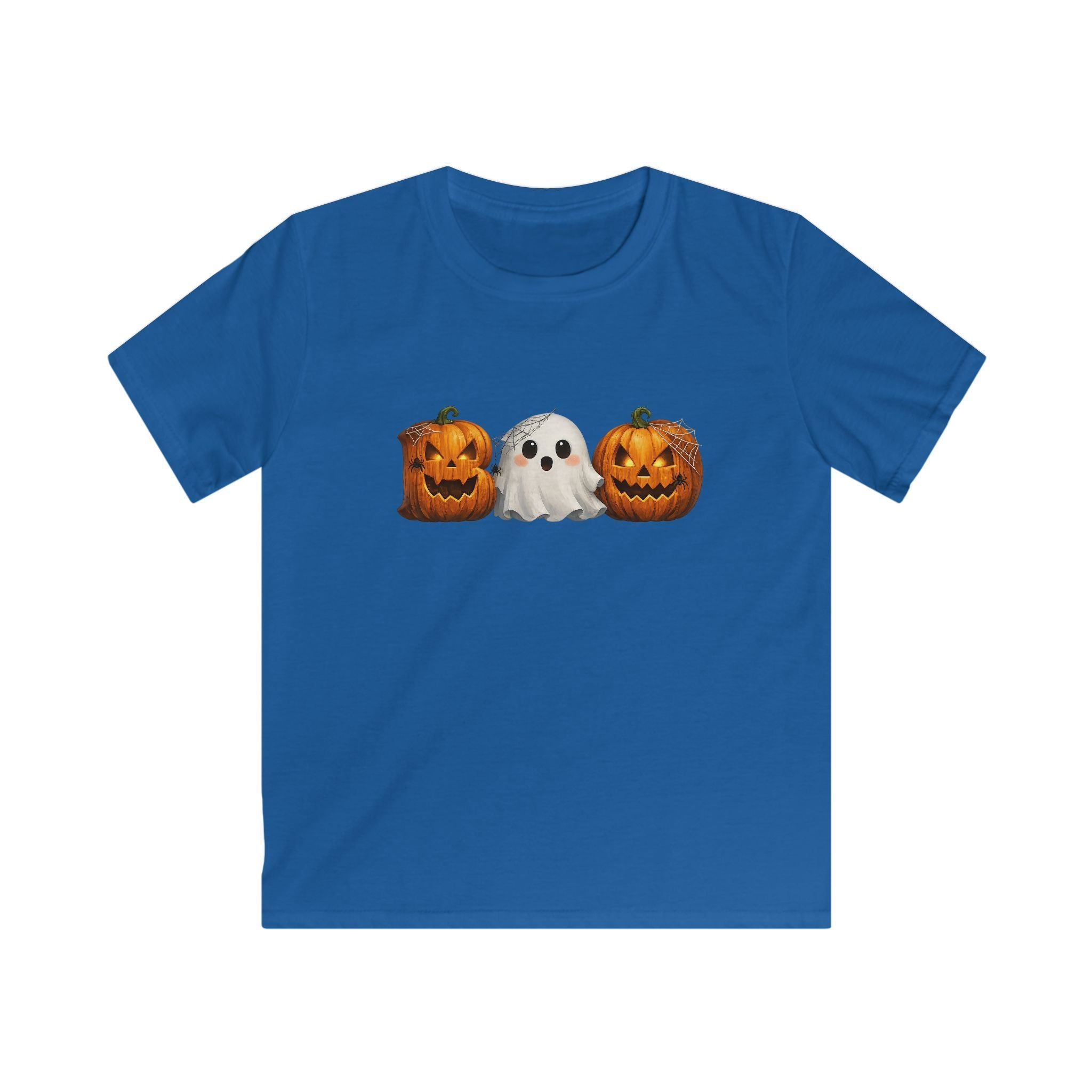 Kids Halloween Tee — Ghost Between Jack-O’-Lanterns
