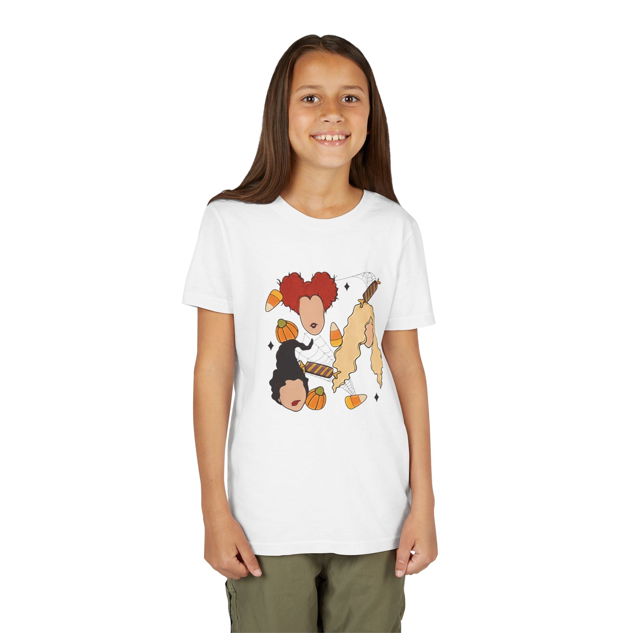 Hocus Pocus Girls Halloween Youth Tee — Sanderson Sisters Candy Corn Design