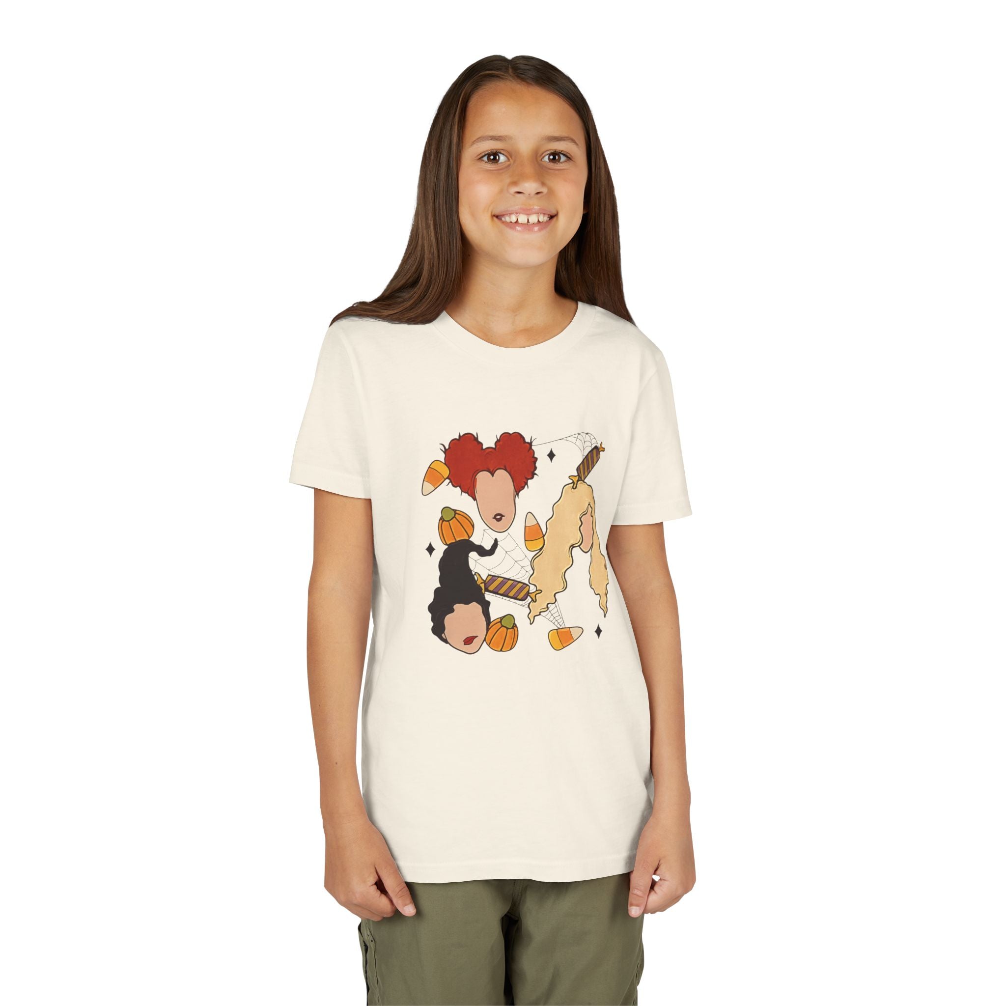 Hocus Pocus Girls Halloween Youth Tee — Sanderson Sisters Candy Corn Design