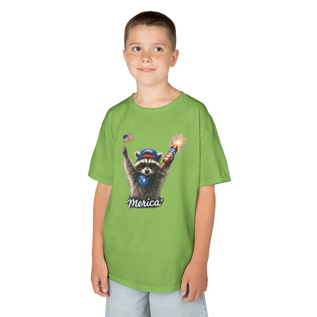 Kids Tee — Patriotic Raccoon 'Merica' Graphic (4th of July)