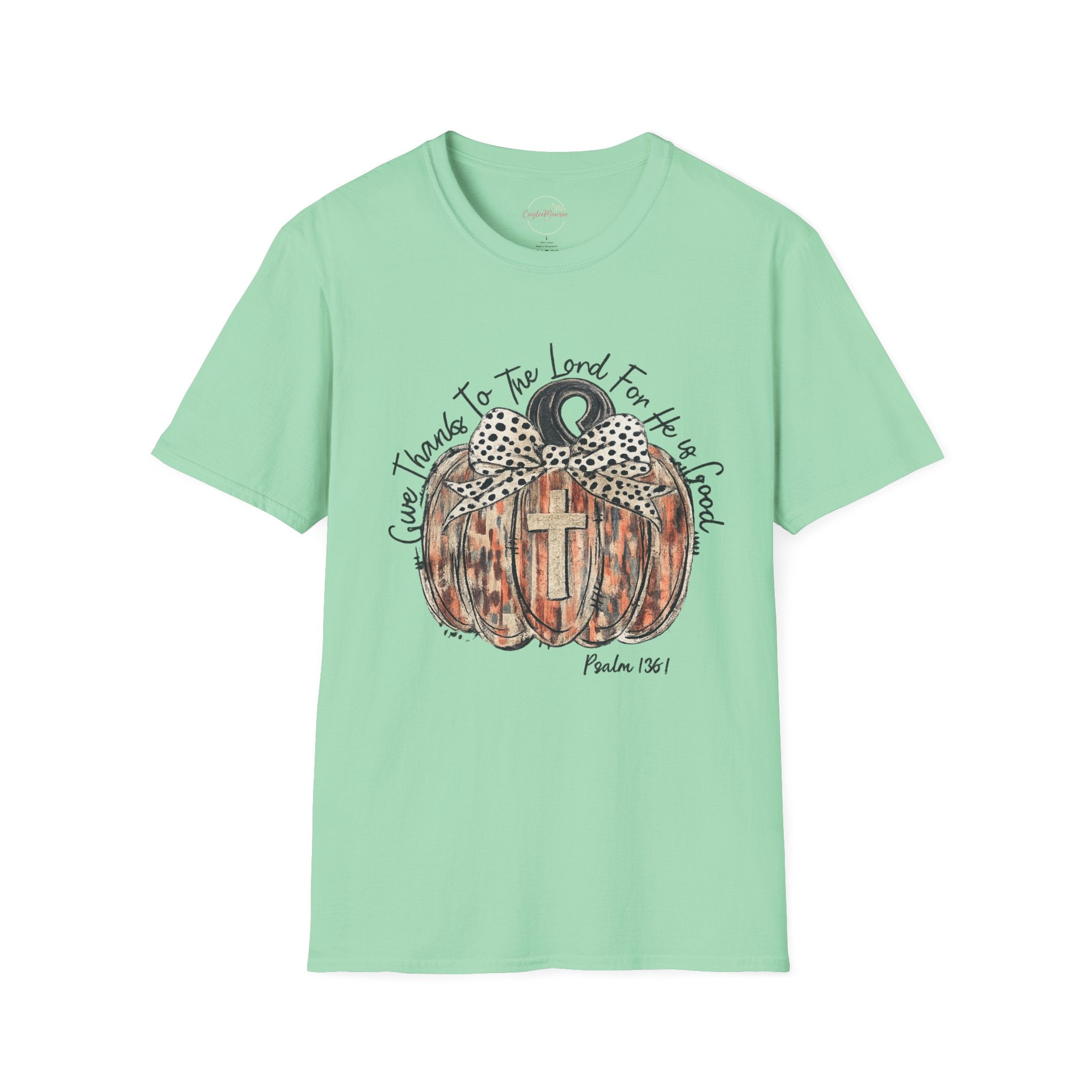 Christian Pumpkin T-Shirt — "Give Thanks to The Lord For He is Good" Fall Faith Tee
