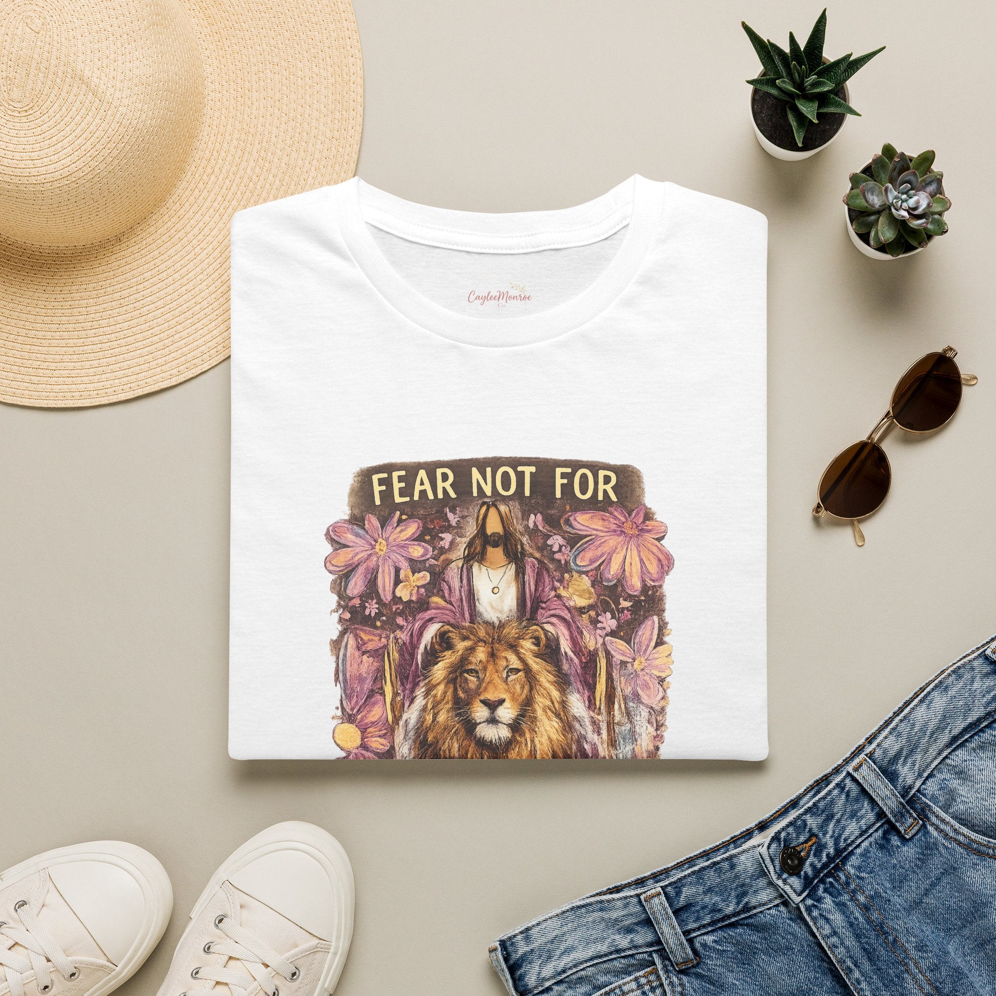 Fear Not For I Am With You Lion T-Shirt — Inspirational Floral Christian Tee