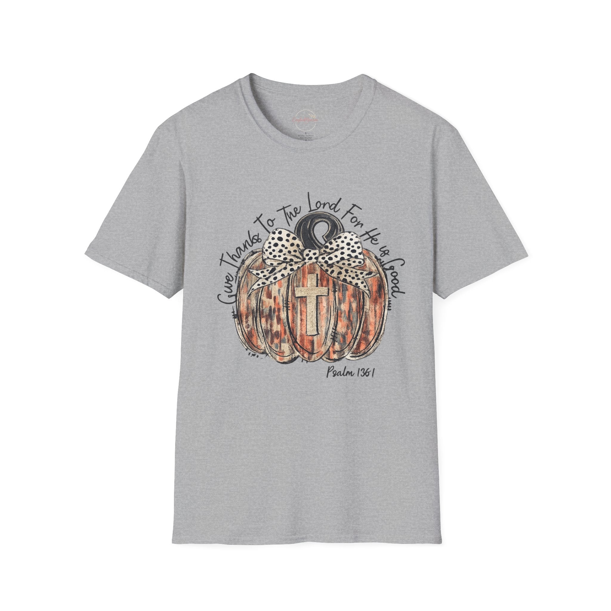 Christian Pumpkin T-Shirt — "Give Thanks to The Lord For He is Good" Fall Faith Tee